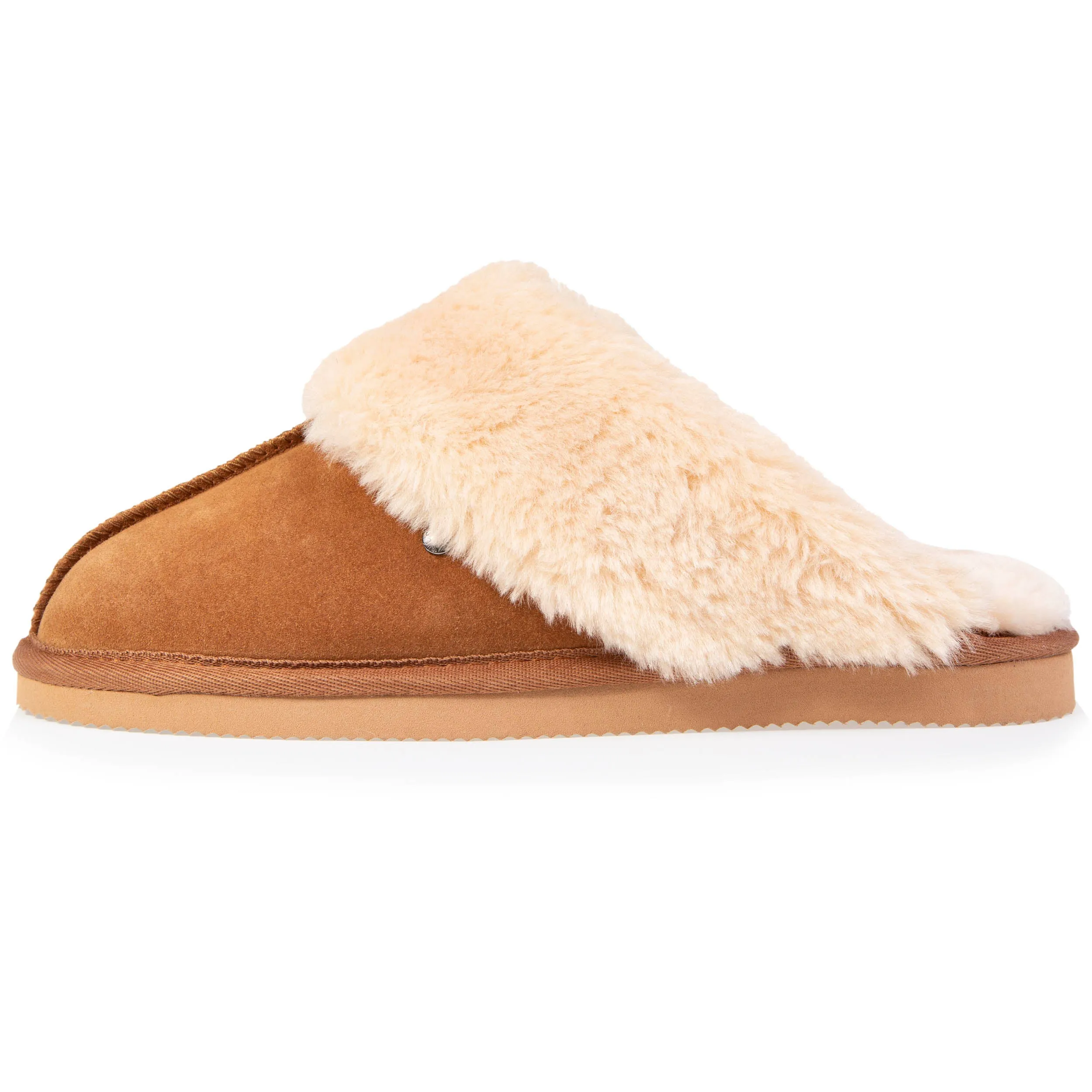 Camel women's fur-lined mule slippers