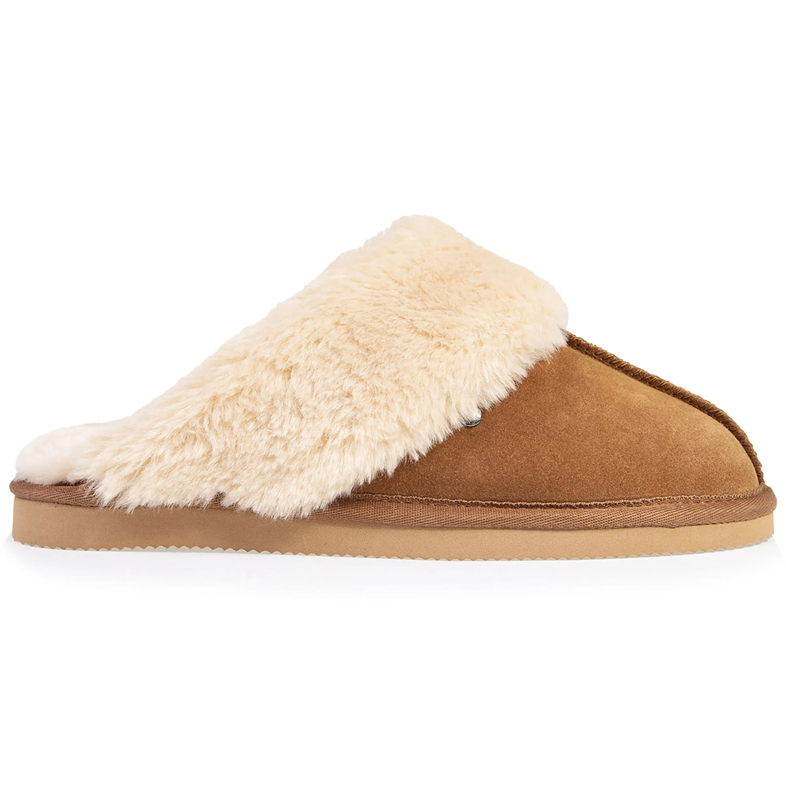 Camel women's fur-lined mule slippers