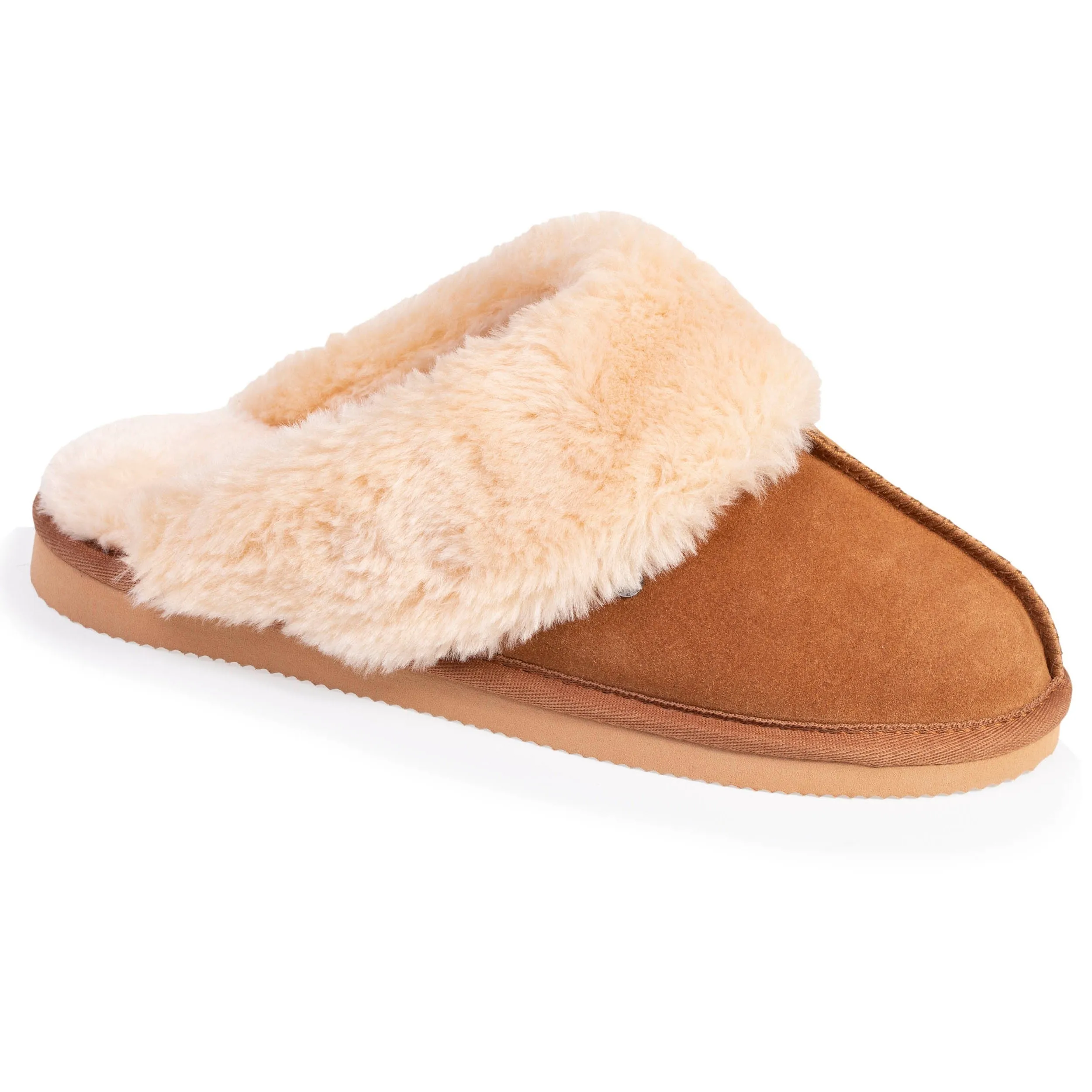 Camel women's fur-lined mule slippers