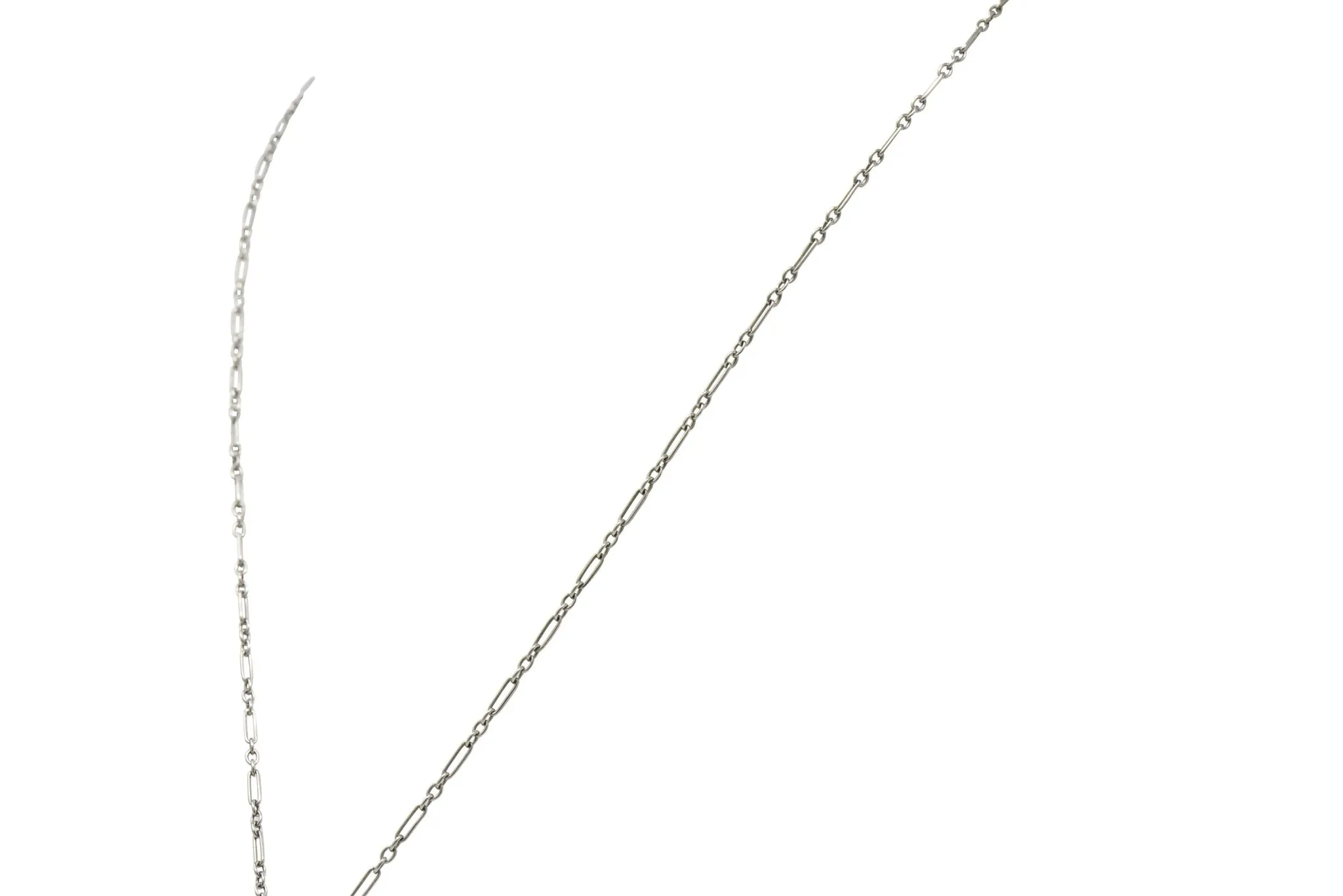 Camphor Glass Diamond Pendant Necklace, Art Deco Style, 14K White Gold