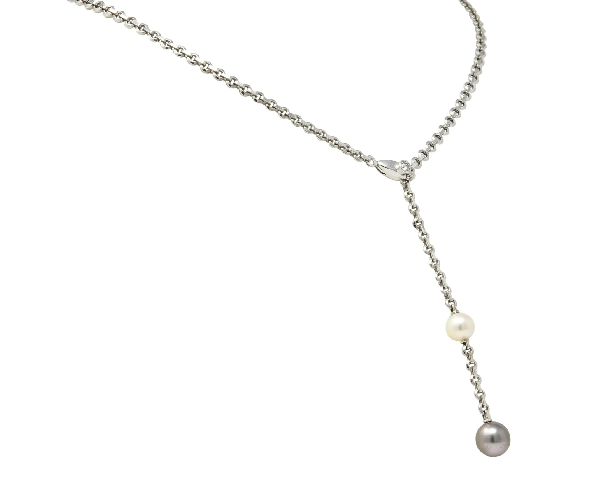 Cartier Diamond Pearl Necklace 2001 - 18 Karat White Gold Lariat Drop