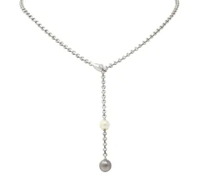 Cartier Diamond Pearl Necklace 2001 - 18 Karat White Gold Lariat Drop