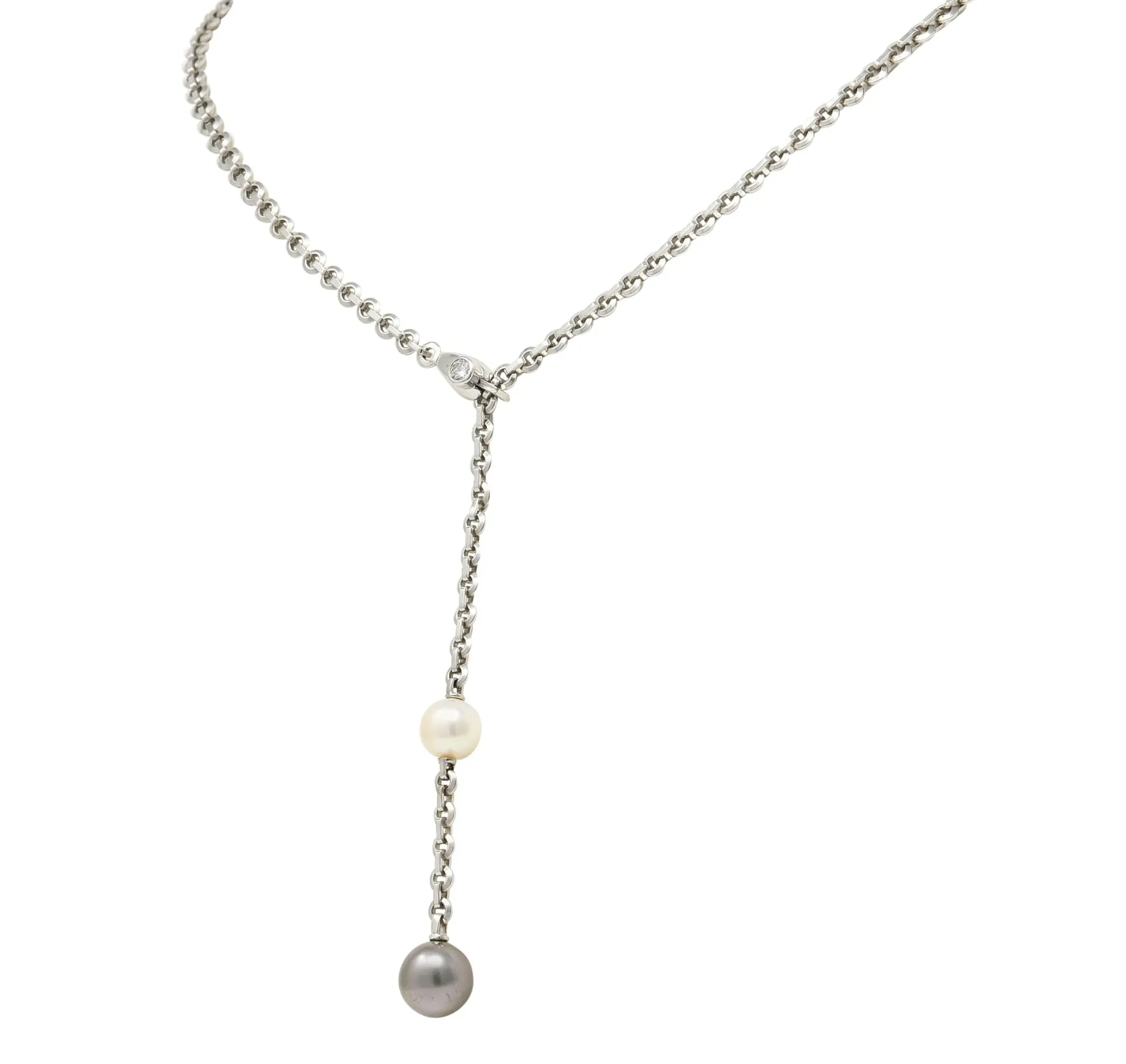 Cartier Diamond Pearl Necklace 2001 - 18 Karat White Gold Lariat Drop