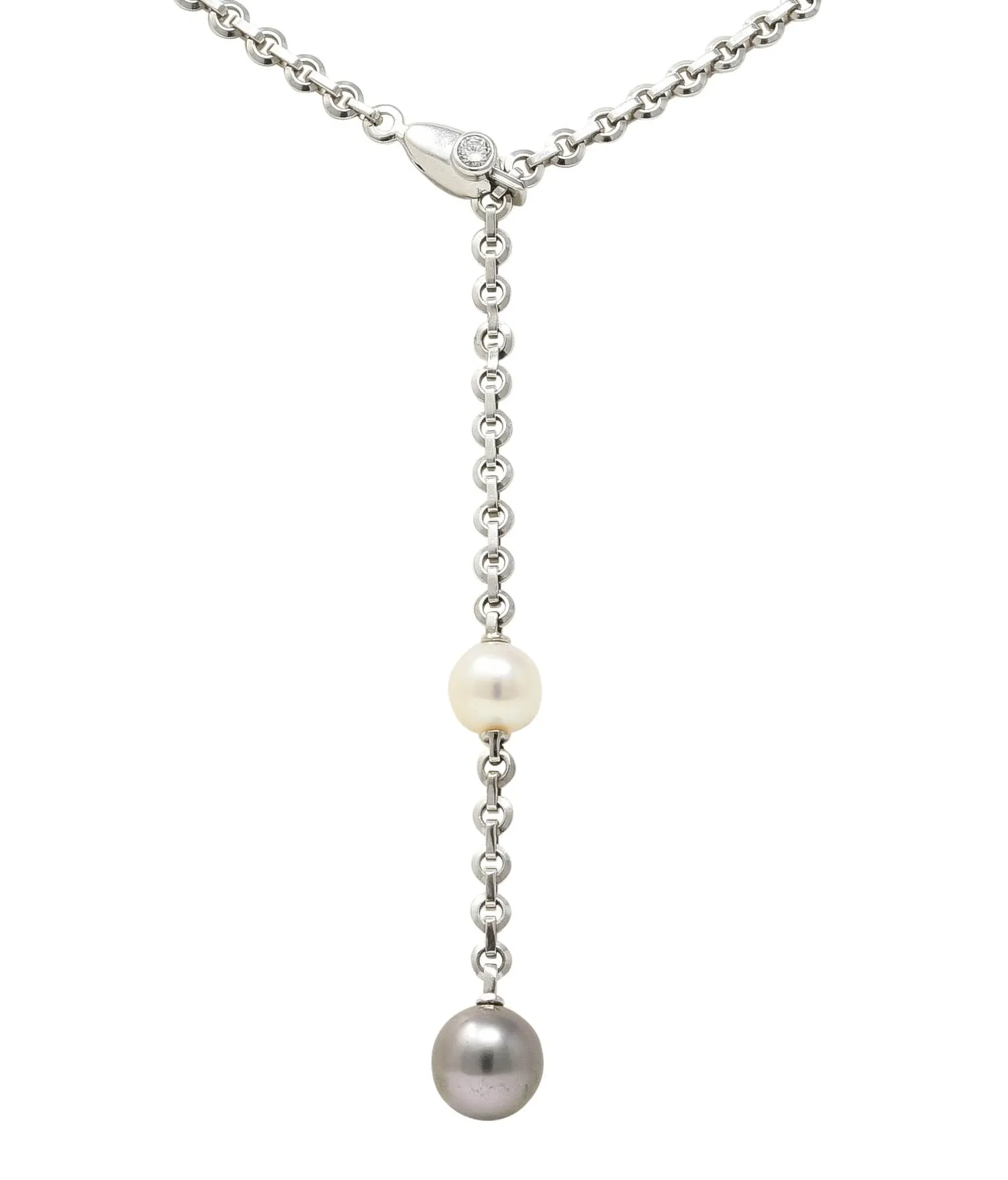 Cartier Diamond Pearl Necklace 2001 - 18 Karat White Gold Lariat Drop