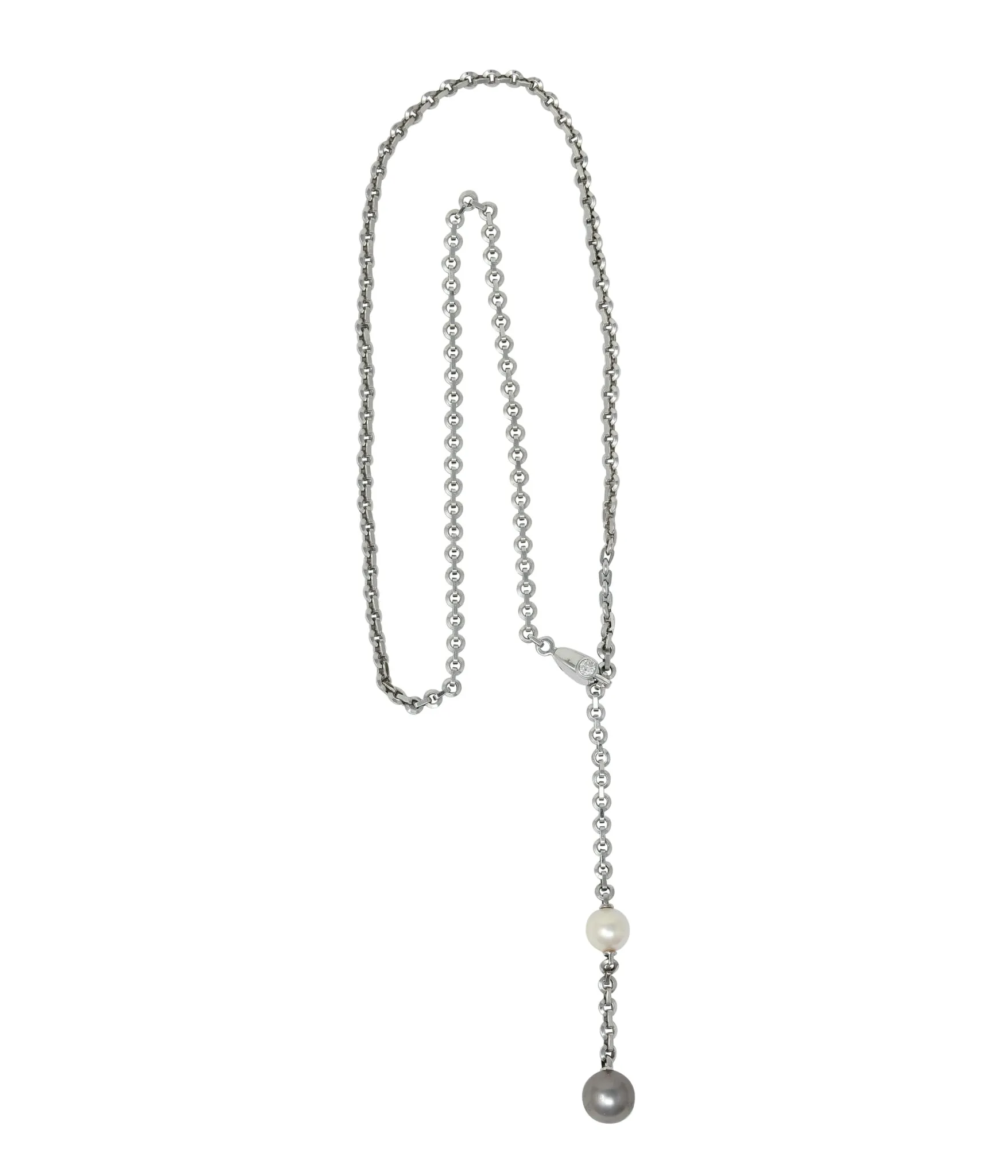 Cartier Diamond Pearl Necklace 2001 - 18 Karat White Gold Lariat Drop