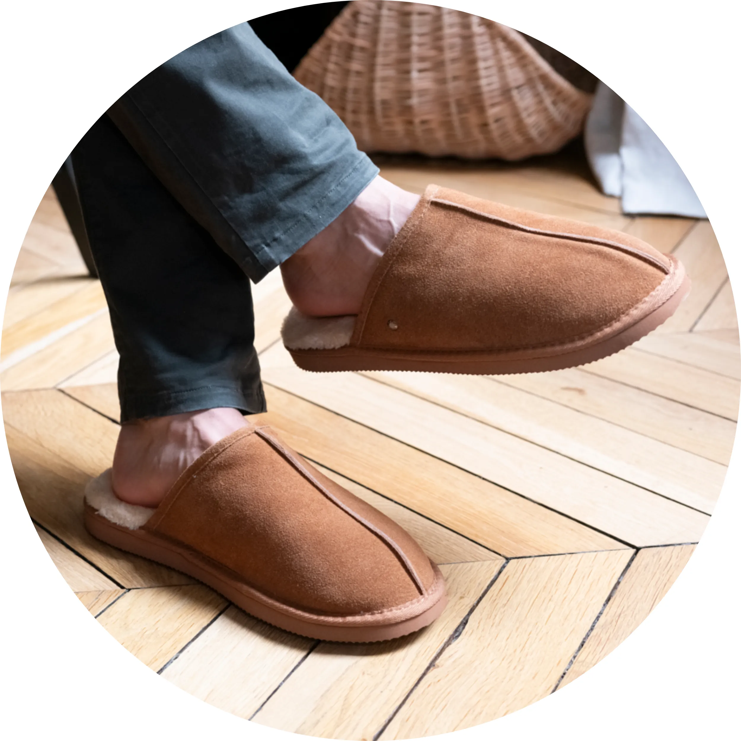 Chaussons mules Homme Cuir Camel