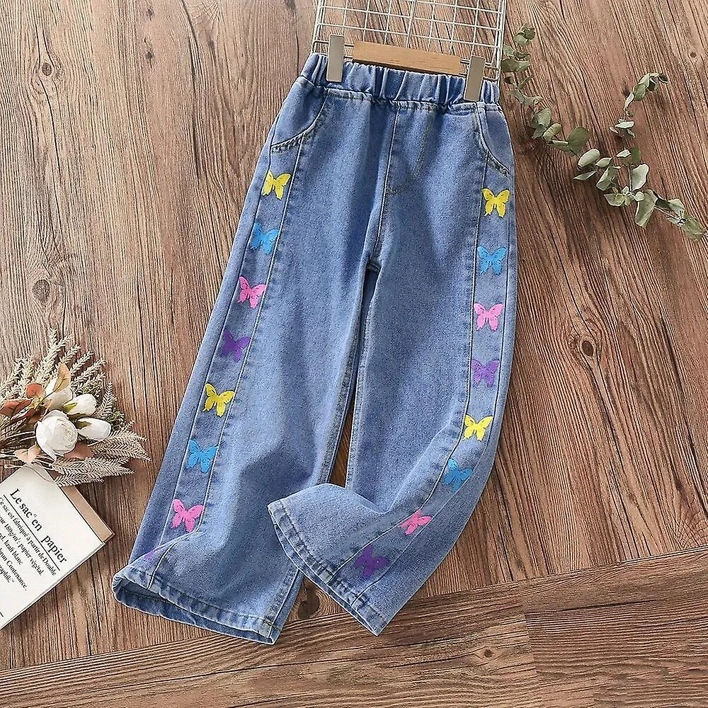 Children's Butterfly Print Trousers - Spring Autumn Baby Kids Jeans