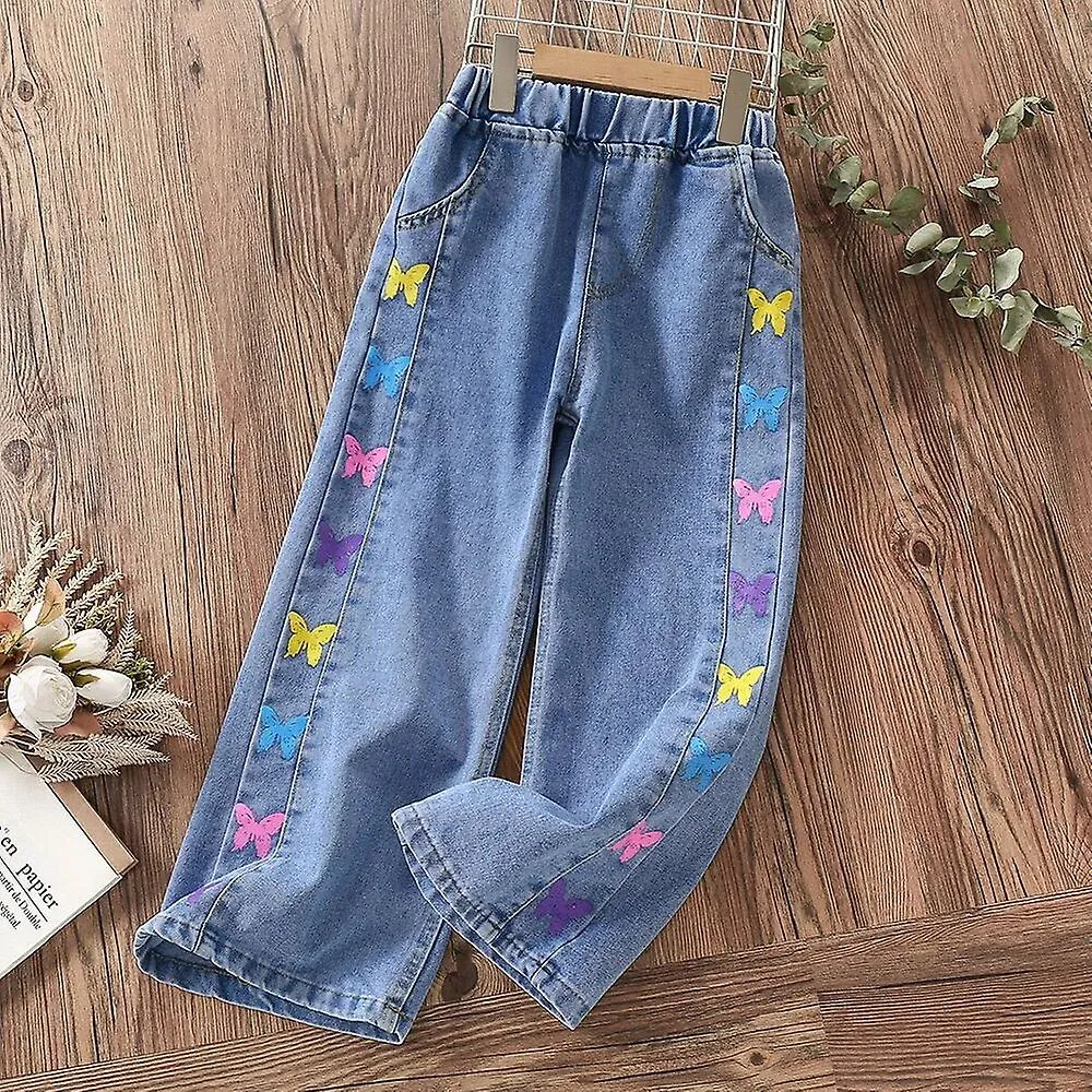 Children's Butterfly Print Trousers - Spring Autumn Baby Kids Jeans