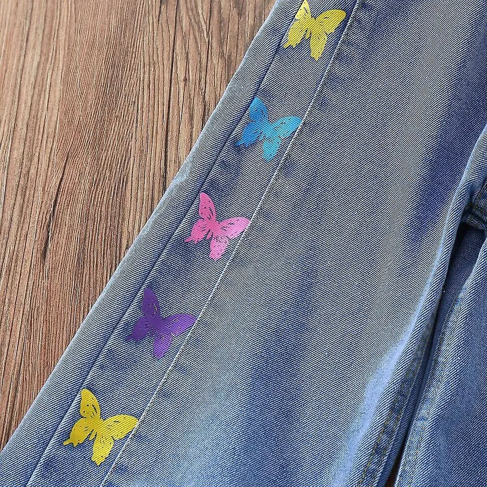 Children's Butterfly Print Trousers - Spring Autumn Baby Kids Jeans