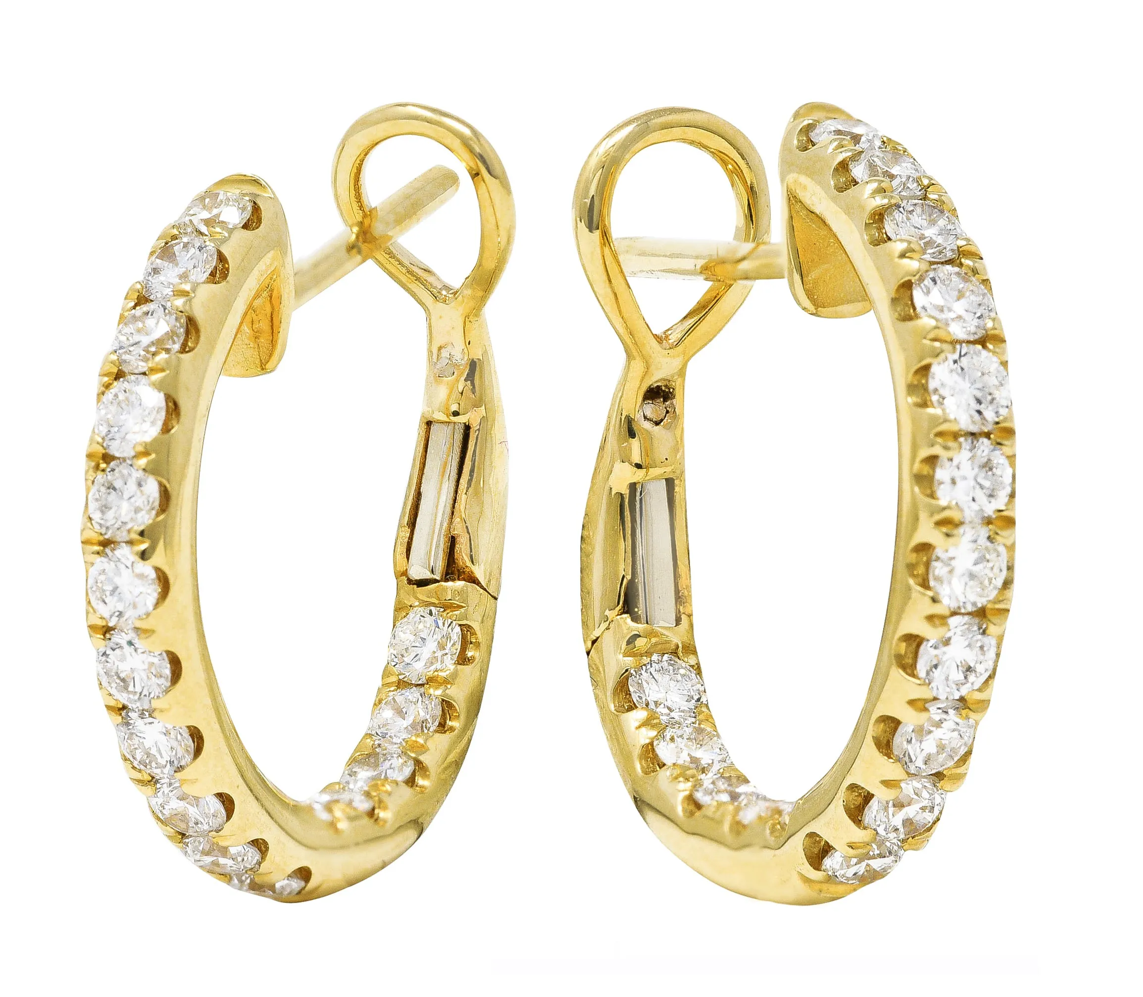 Contemporary 1.13 CTW Diamond 14 Karat Yellow Gold 18MM Hoop Earrings