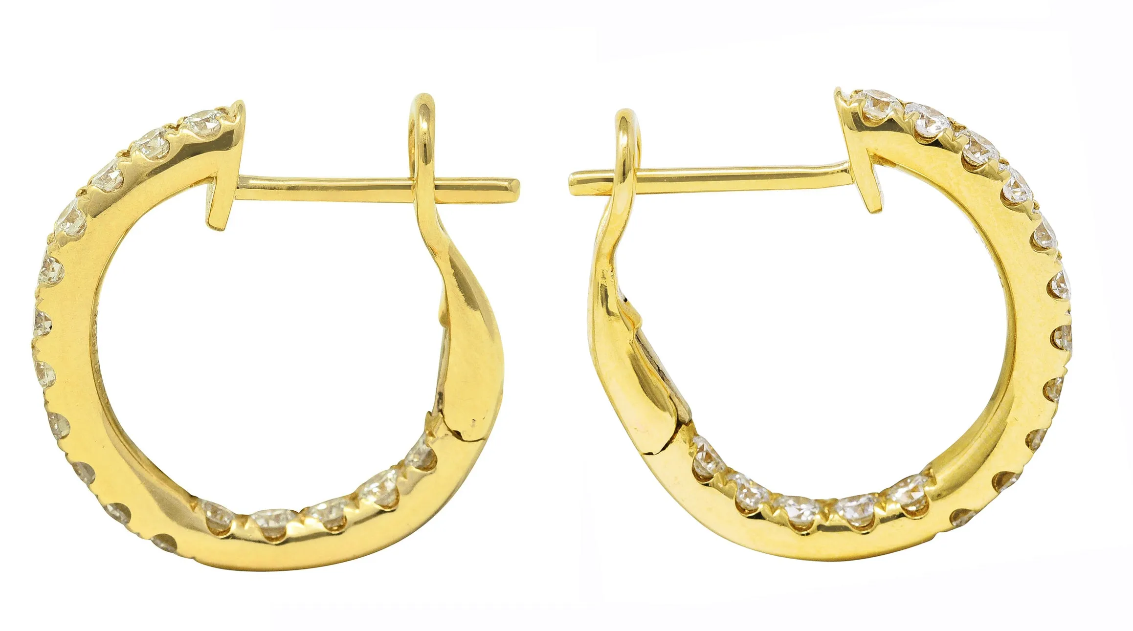 Contemporary 1.13 CTW Diamond 14 Karat Yellow Gold 18MM Hoop Earrings