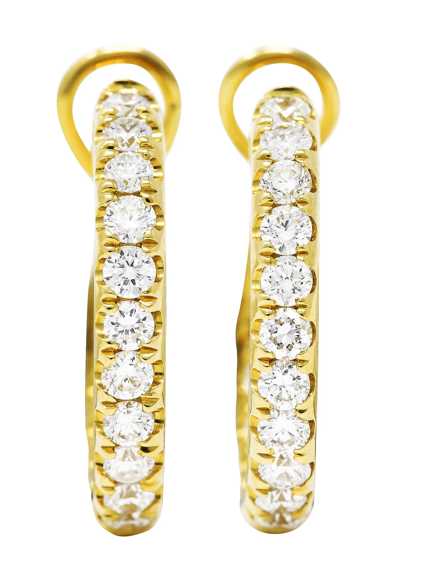 Contemporary 1.13 CTW Diamond 14 Karat Yellow Gold 18MM Hoop Earrings