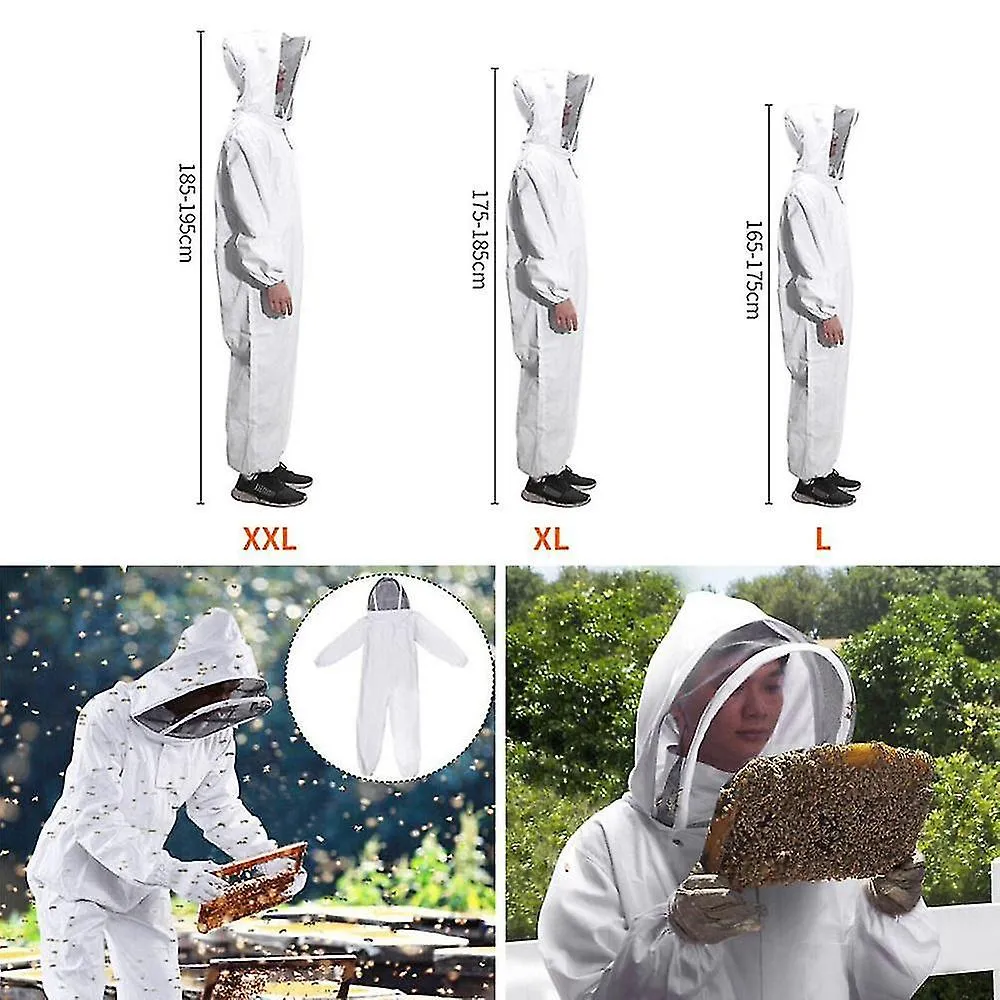 Cotton Beekeeping Clothing Full Body Suit with Veil Hood Hat - XXL