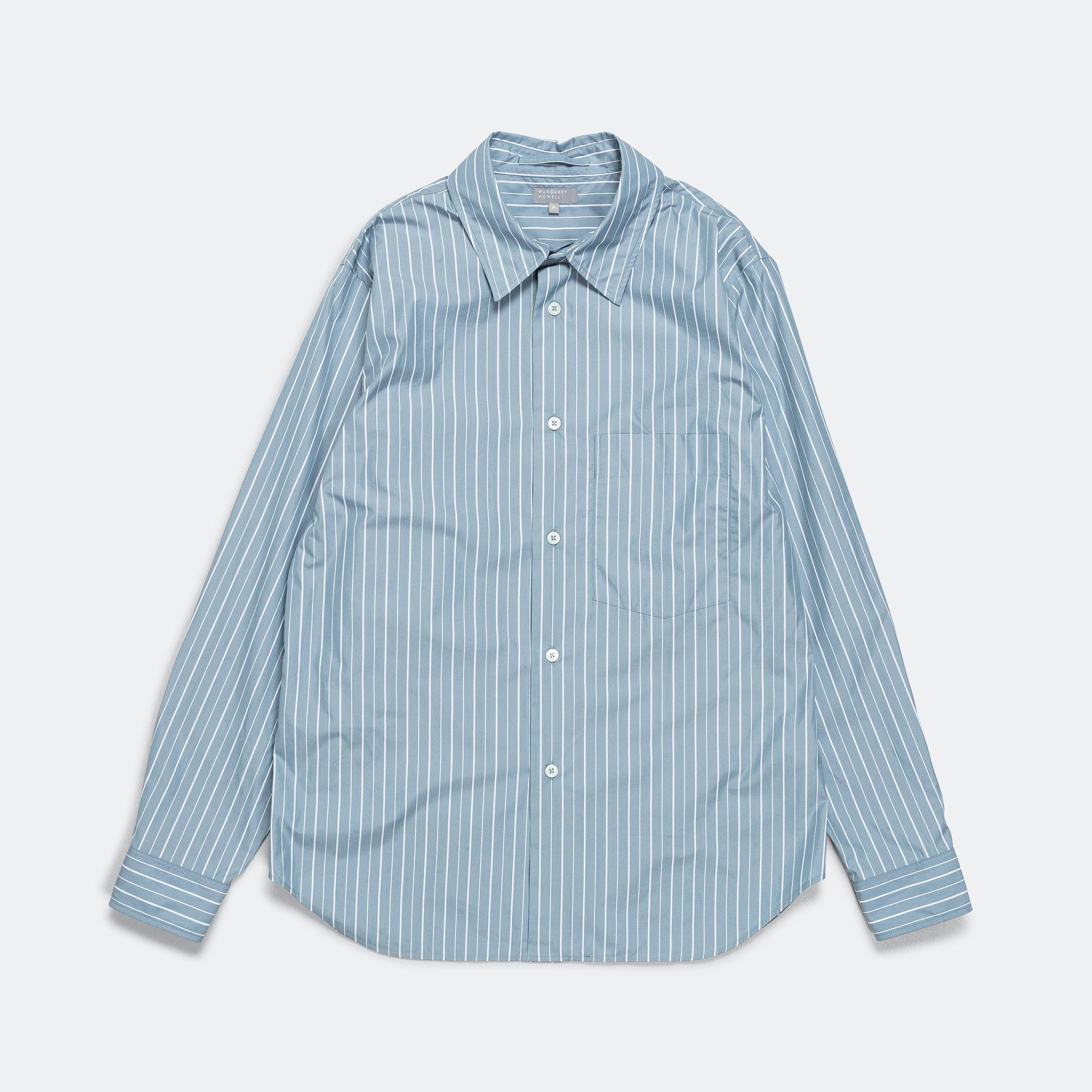 Cotton Silk Stripe Shirt - Blue/White