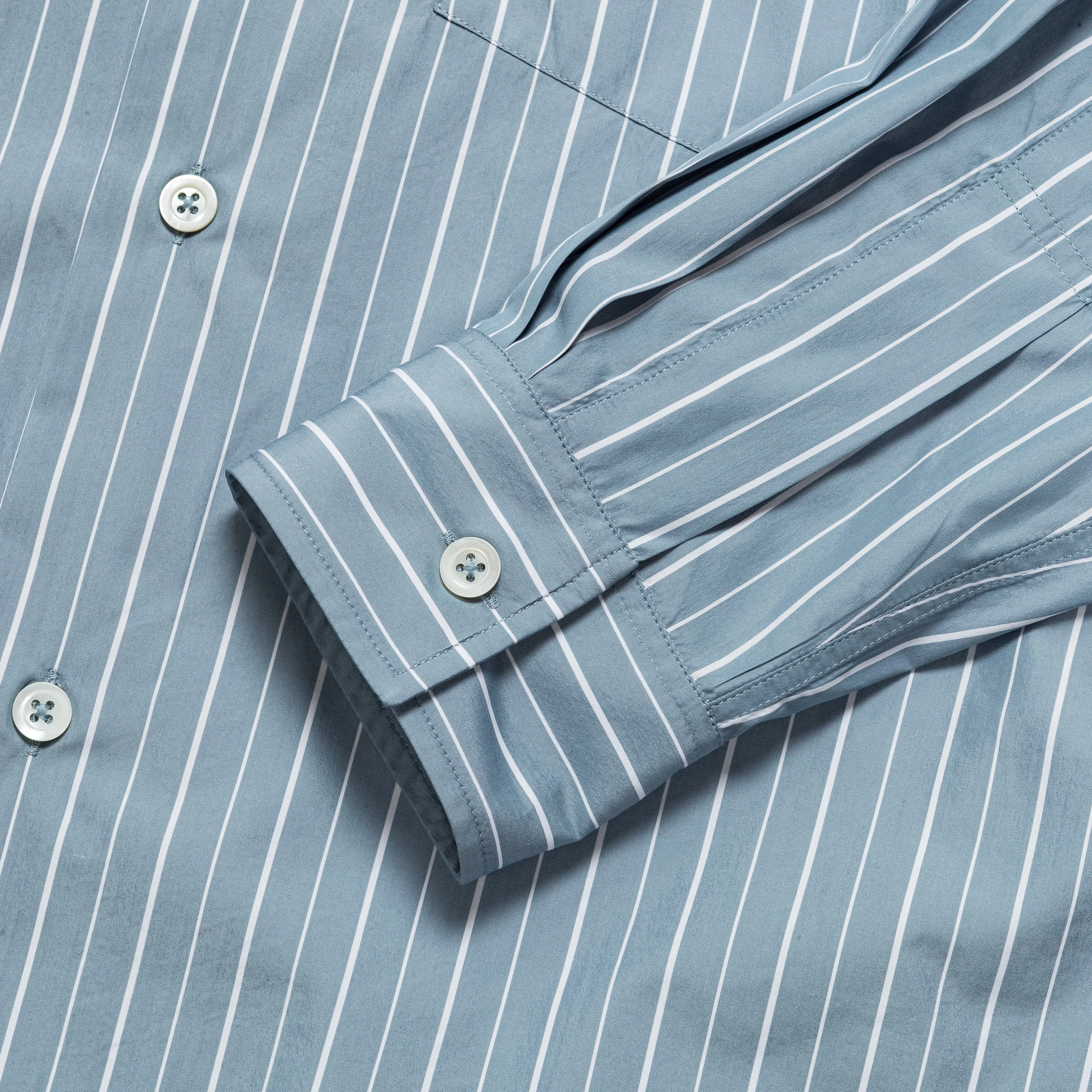 Cotton Silk Stripe Shirt - Blue/White