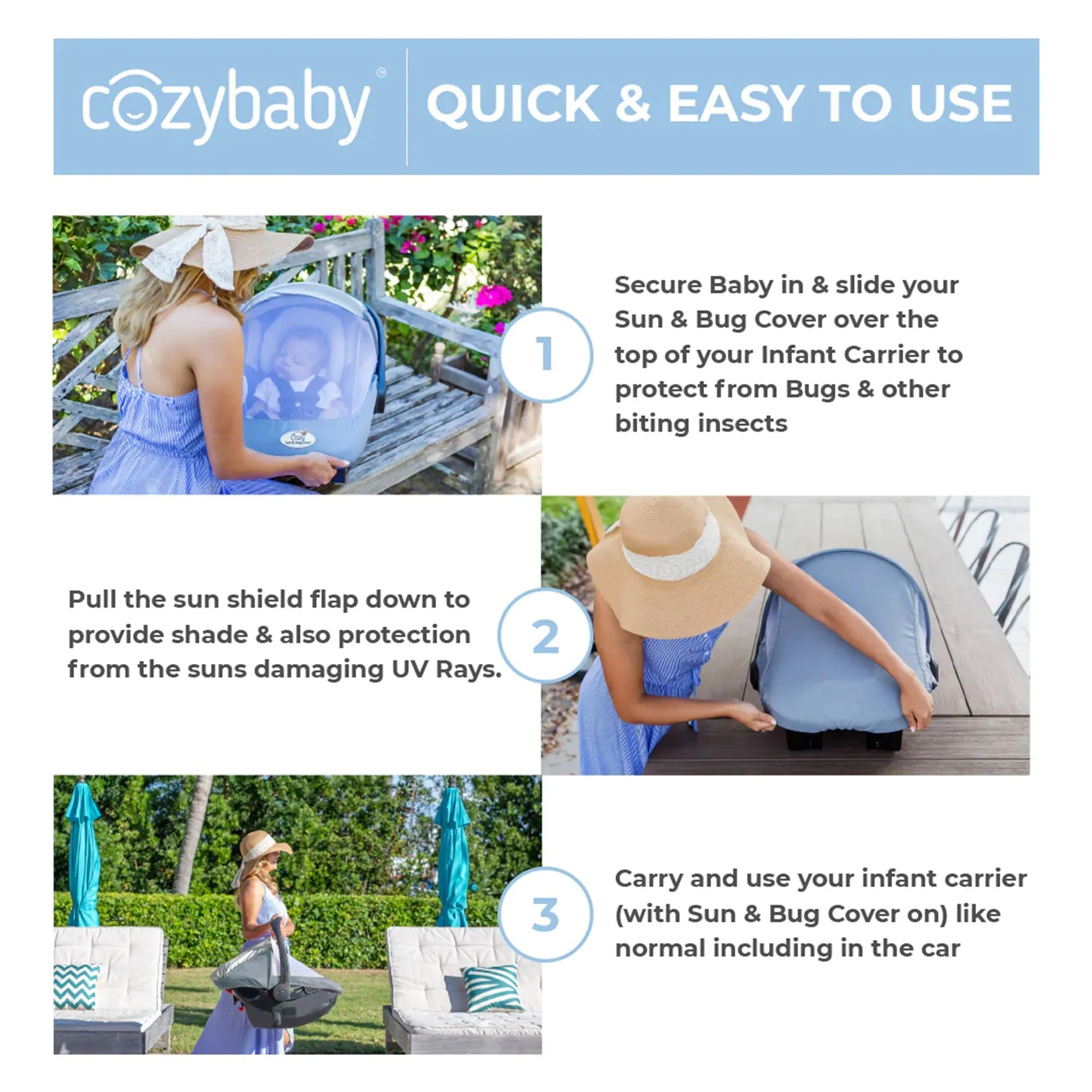 CozyBaby Mesh Infant Carrier Cover, Glacier Gray