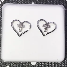 Cross Heart Diamond Earrings 0.02 carat total weight 10K White Gold