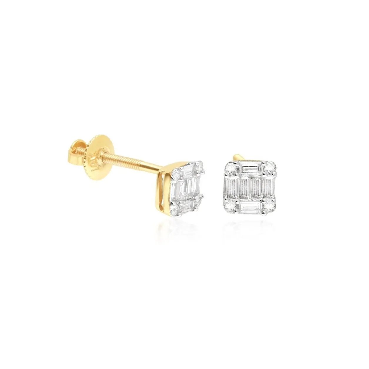 Cushion Mixed Diamond Screw Back Earrings