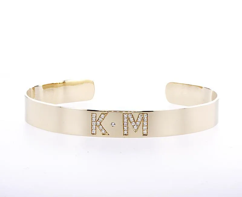 Custom Diamond Initial Bangle - 8MM