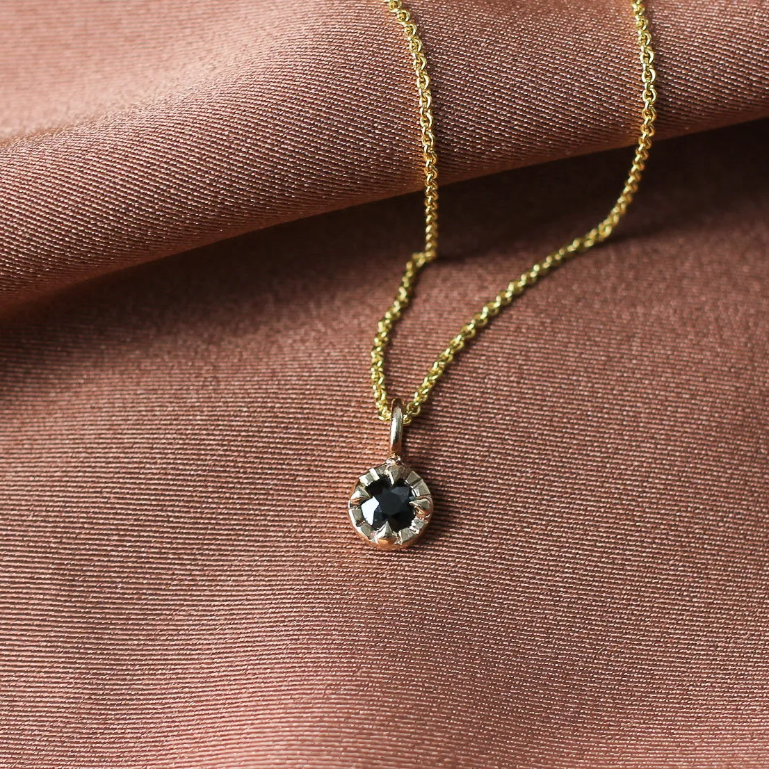 Custom Round Black Diamond Sun Pendant Necklace