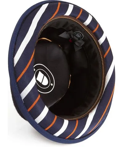 Dasmarca Hats Men's Blue Bruno Navy Felt Porkpie Hat With Retro Stripe Appliqué