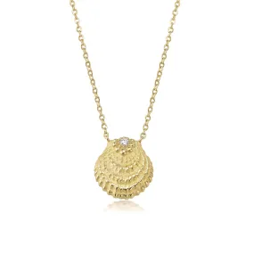 Dazzling Sunrise Shell Necklace with Diamond Accents