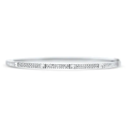 Diamond Bangle Bracelet - Shiny White Gold Diamond Bangle with Sparkling Gems - Exclusive Jewelry