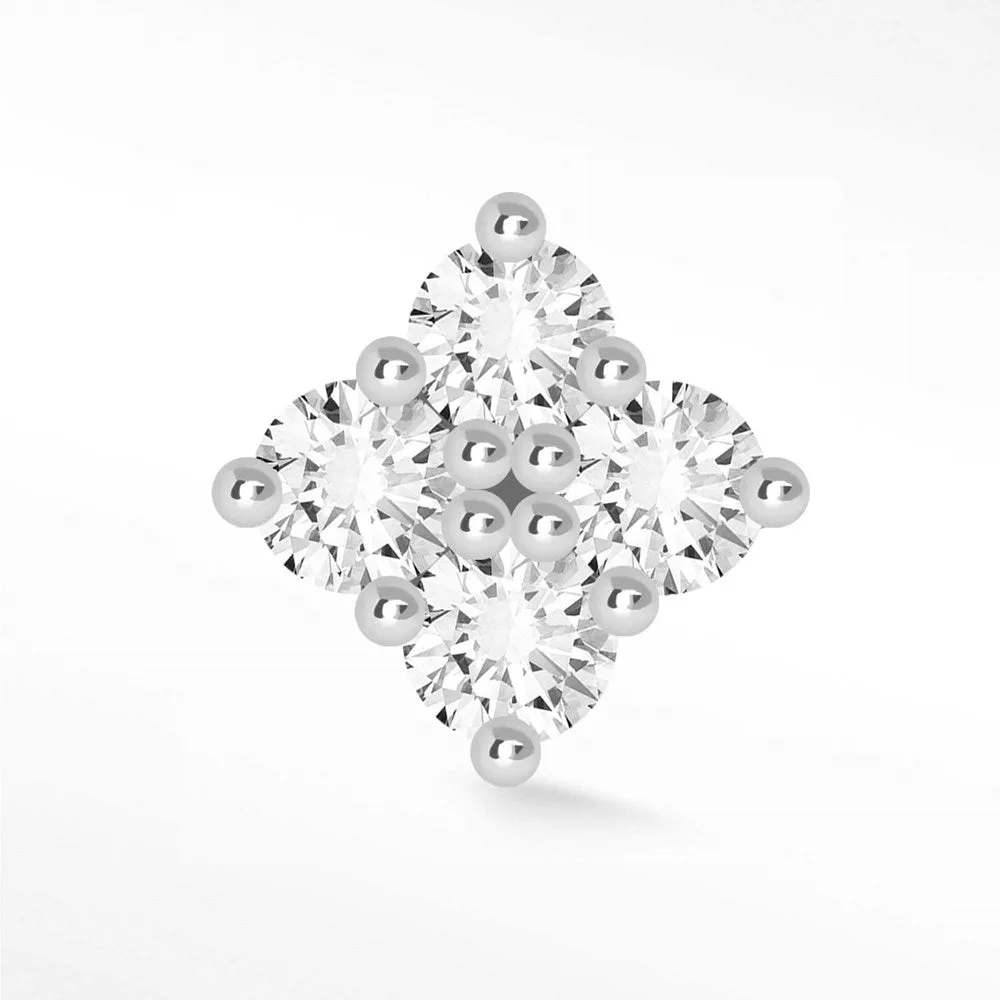 Diamond Clover Earring 14k White Flat Back