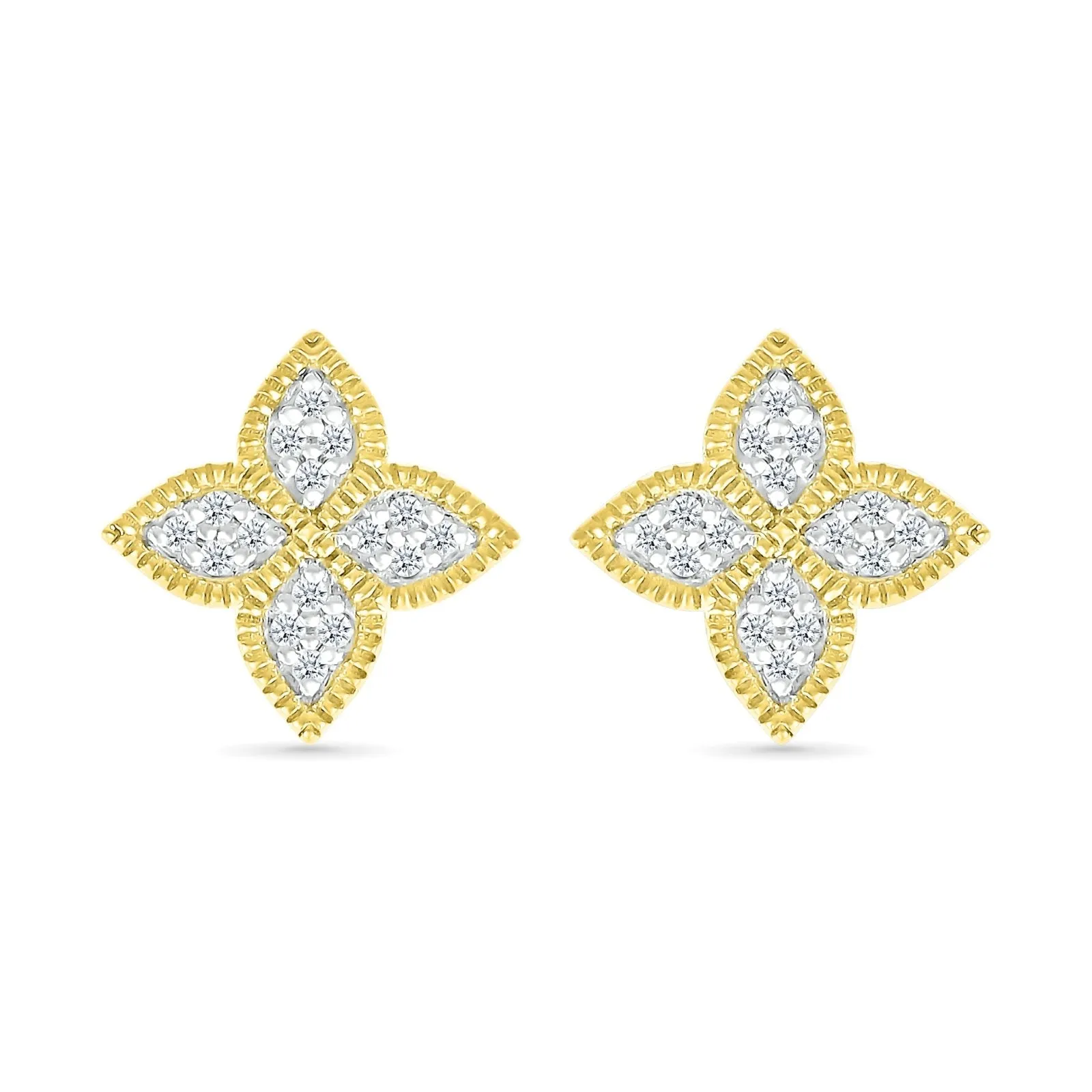 Diamond Clover Studs in Gold Braided