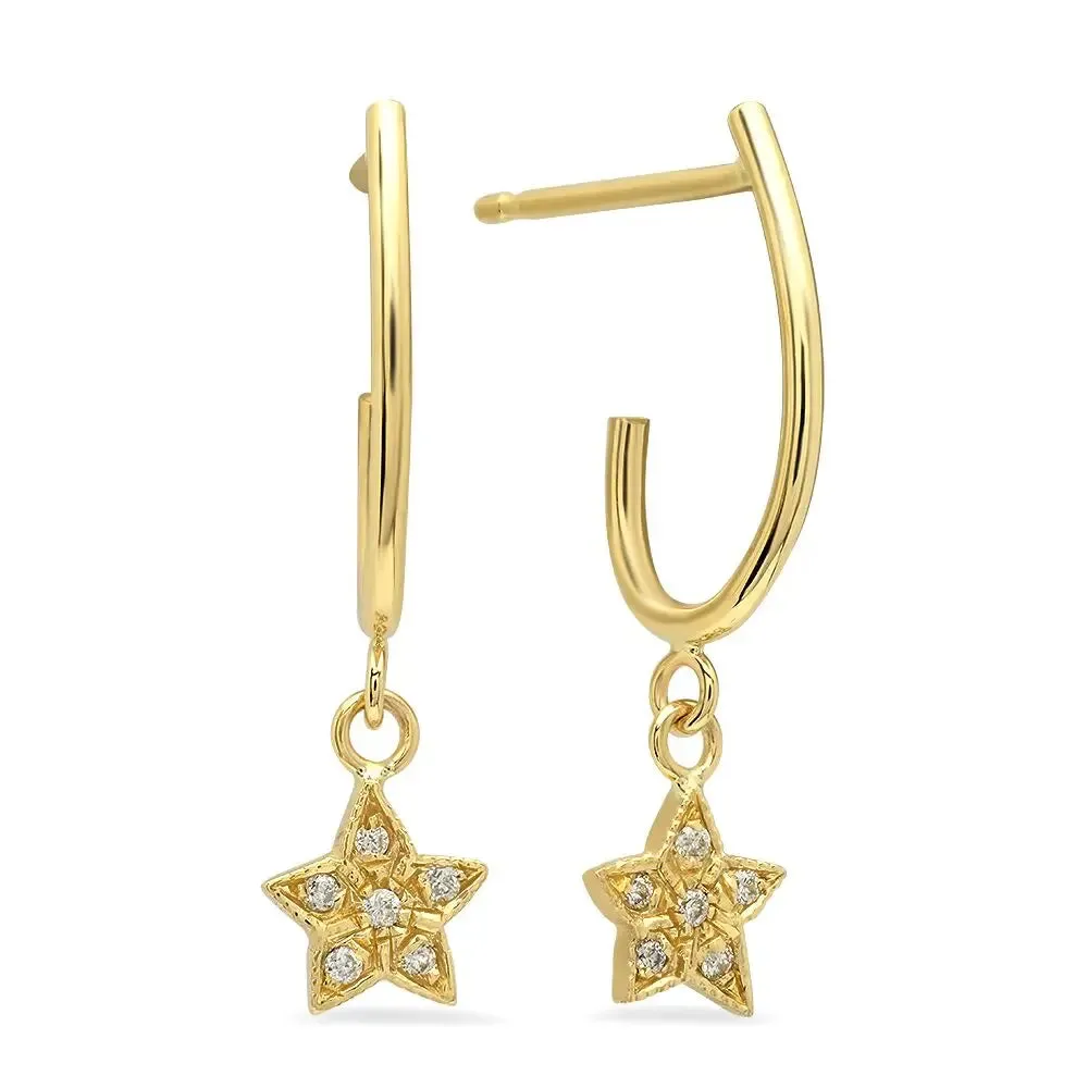 Diamond Dangle Earrings with Dashing Star Design