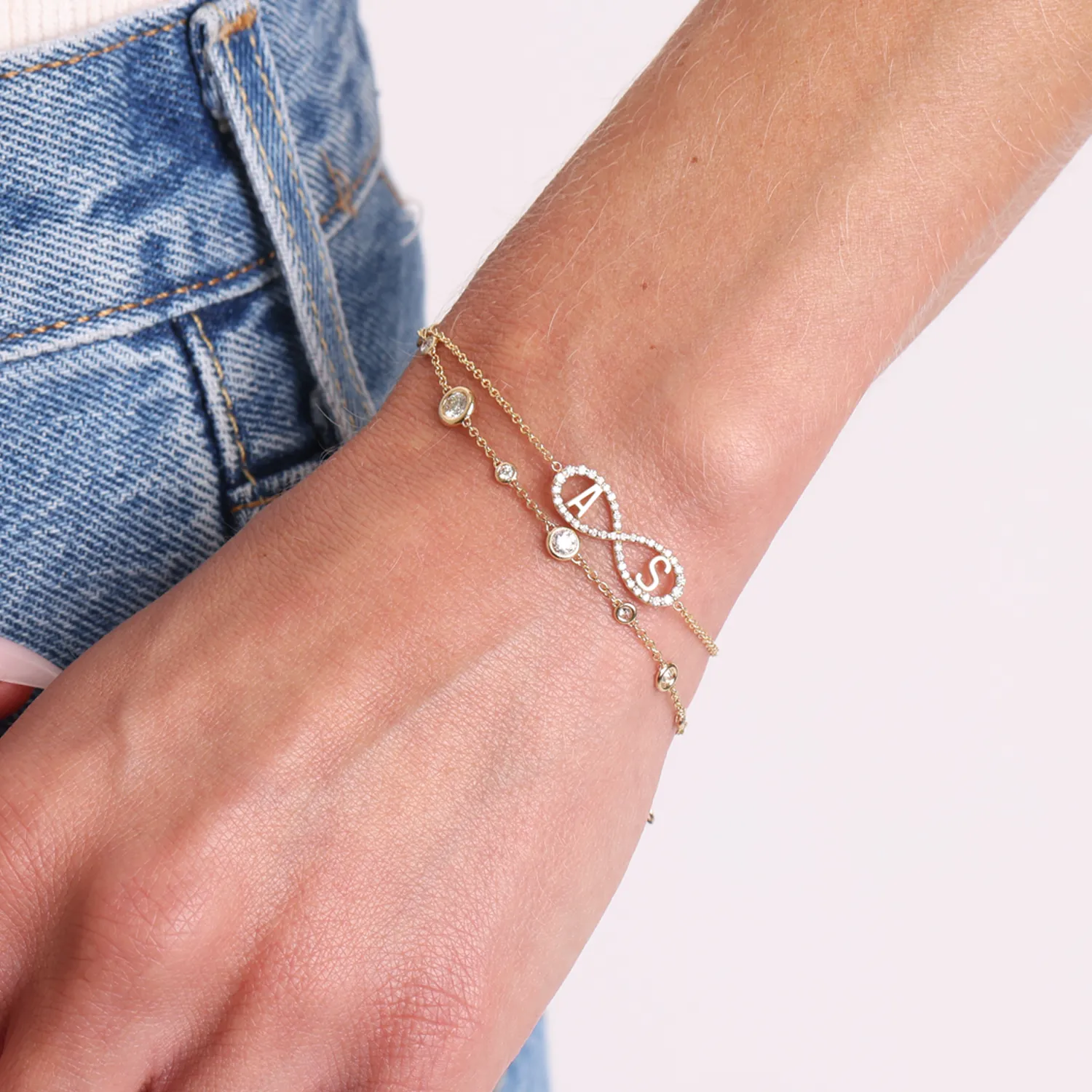 Diamond Infinity Letter Bracelet - Buy Online Now at Best Prices | Gorgeous Diamond Bracelet with Infinity Symbol and Personaliz