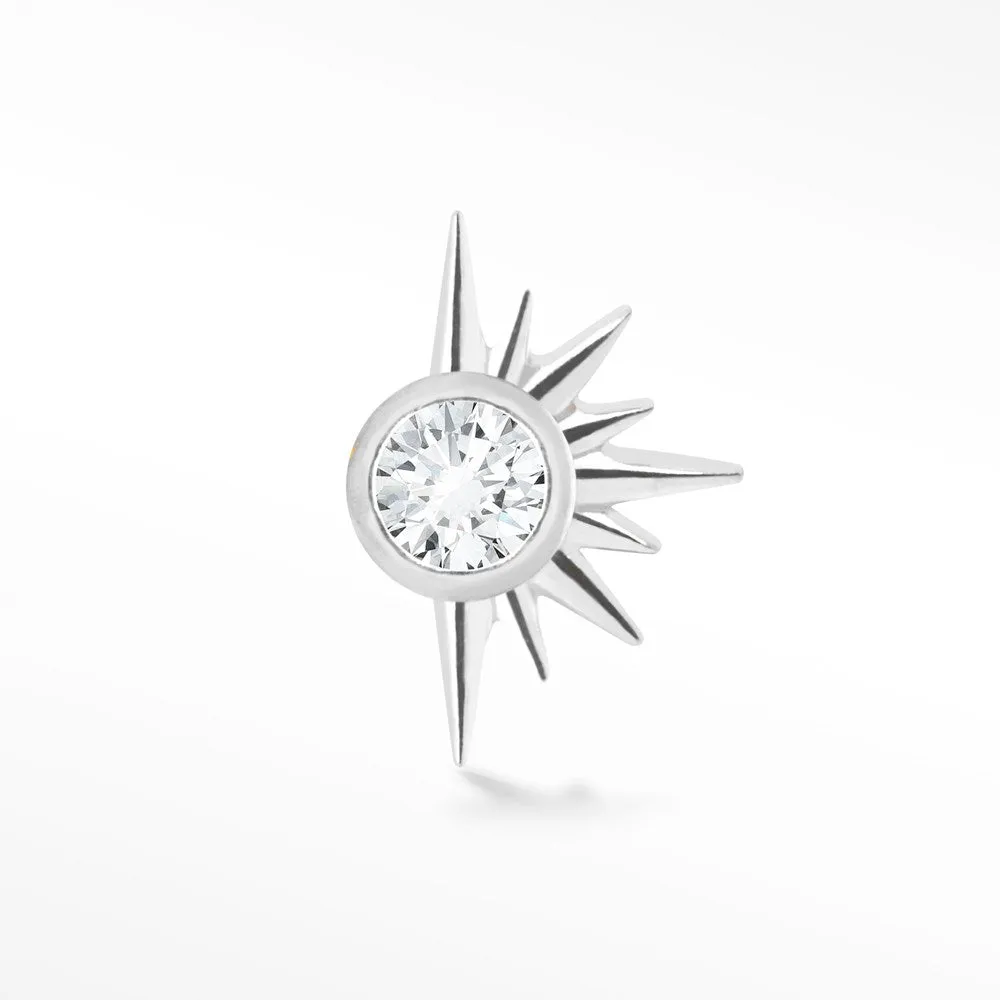 Diamond Star Earring, 14k White Gold, Flat Back