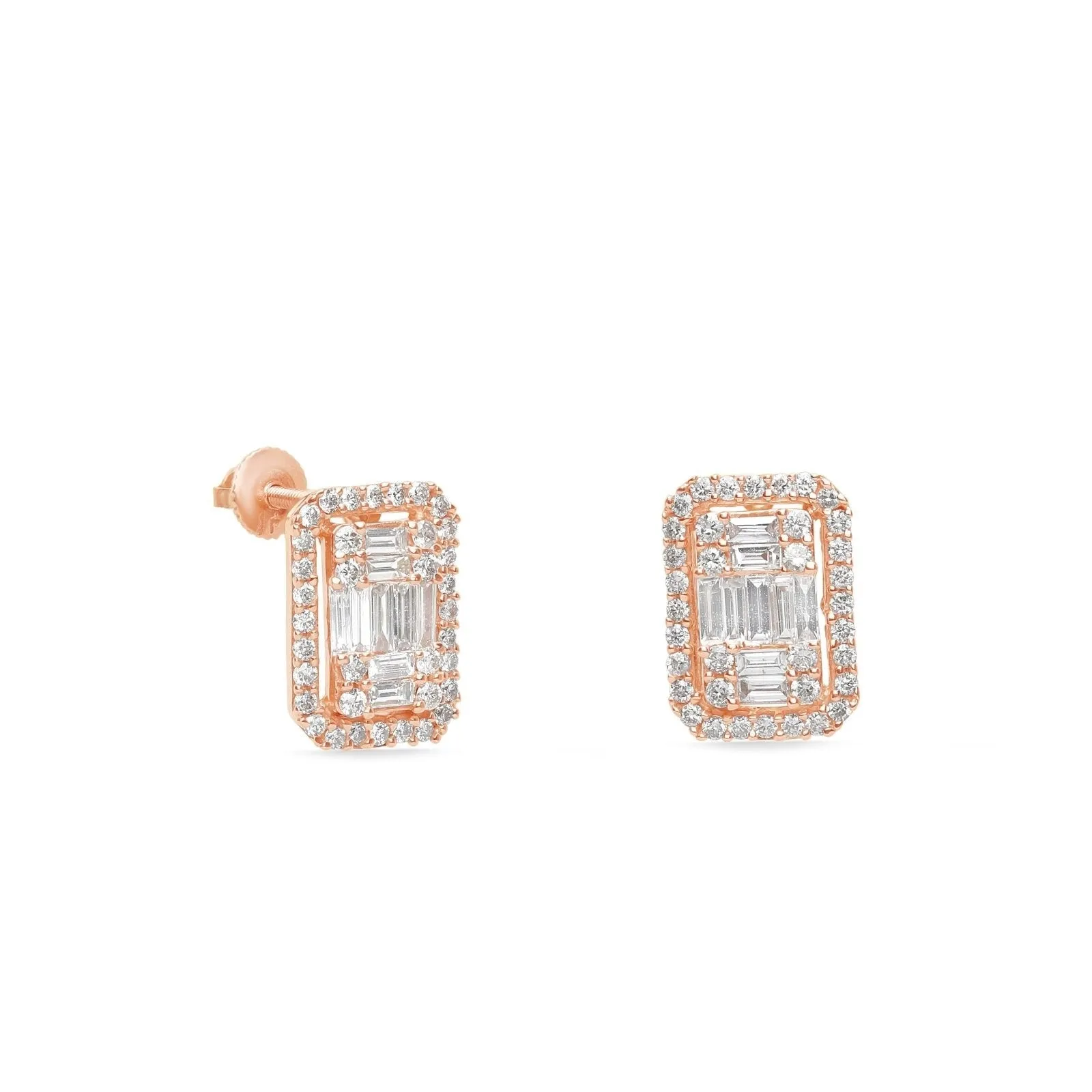 Diamond Stud Earrings - Vintage Style Halo, 14k Gold, Luxurious