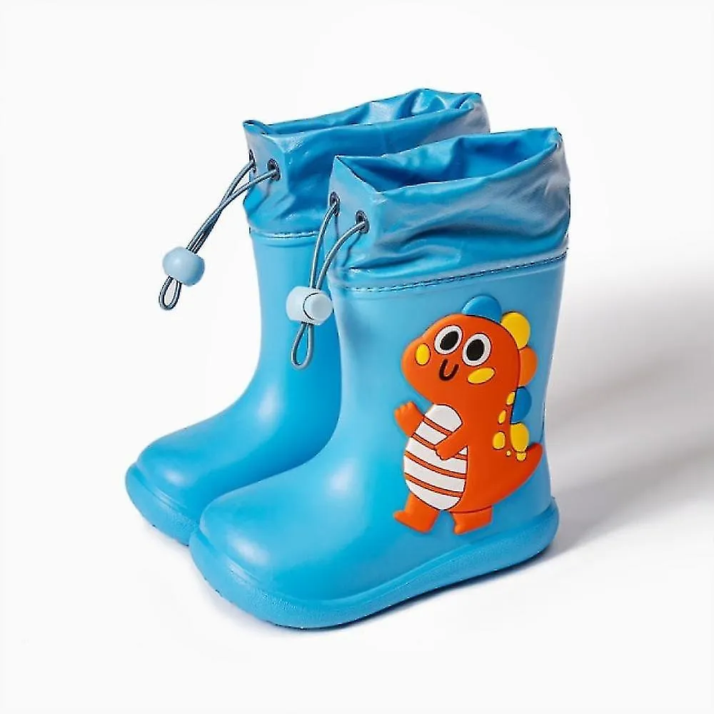 dinosaur rain boots for kids, cartoon unicorn design, lace-up closure, waterproof, non-slip, light, suitable for boys and girls