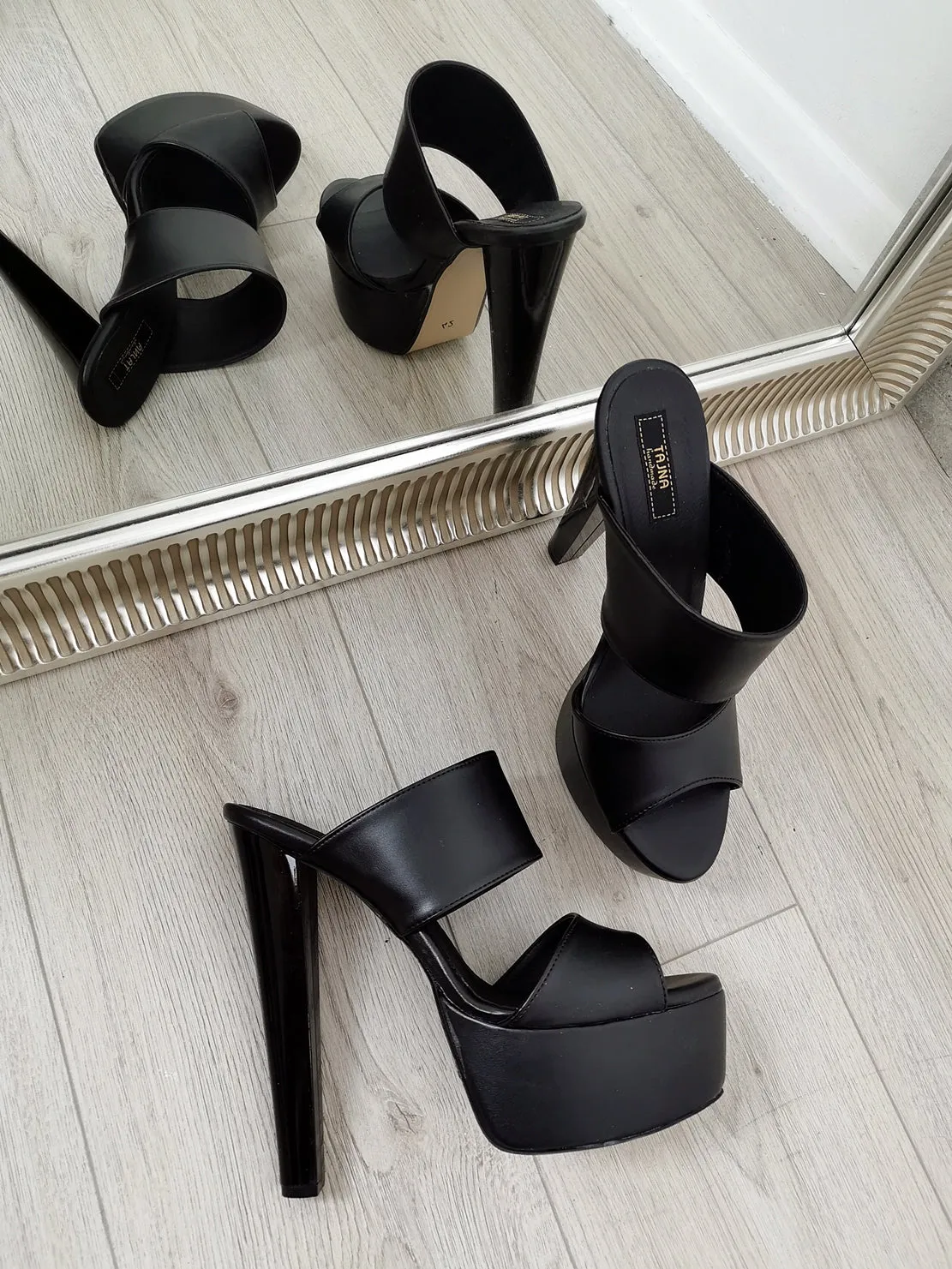 Double Strap Black Matte Mules