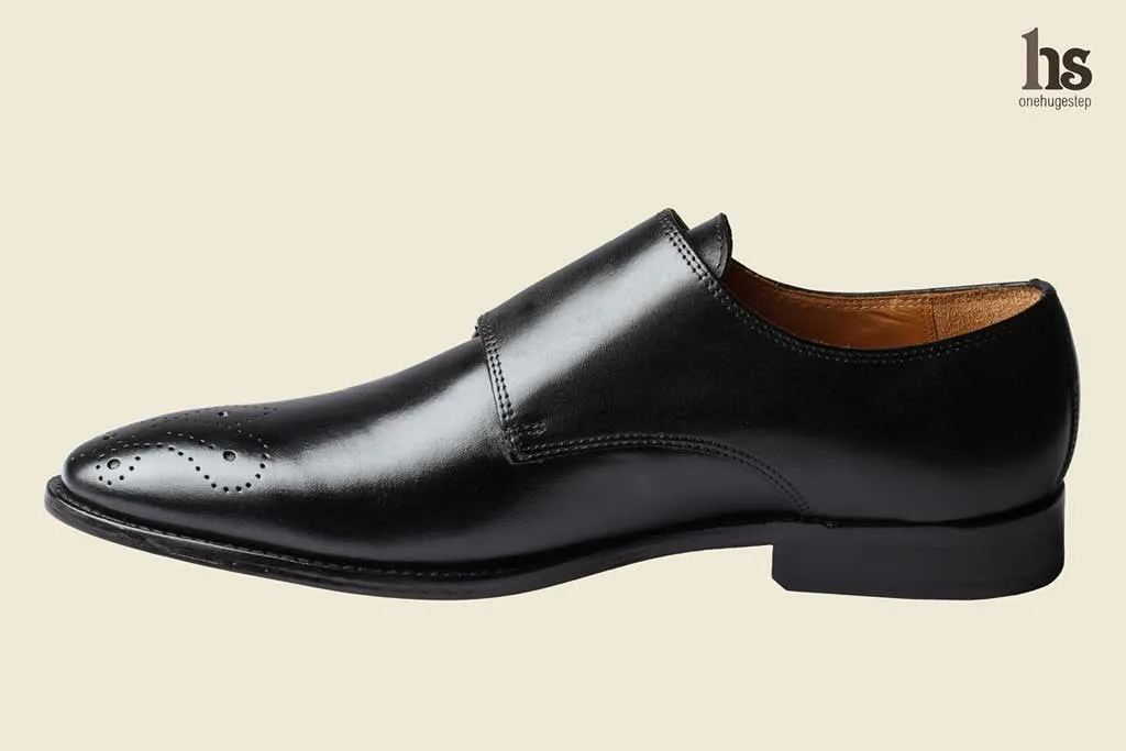 Double Strap Monk Shoe with Medallion - Black