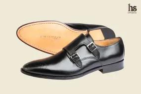 Double Strap Monk Shoe with Medallion - Black