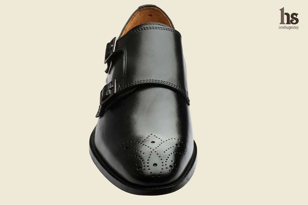 Double Strap Monk Shoe with Medallion - Black