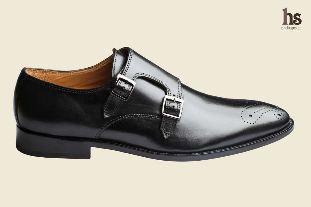 Double Strap Monk Shoe with Medallion - Black