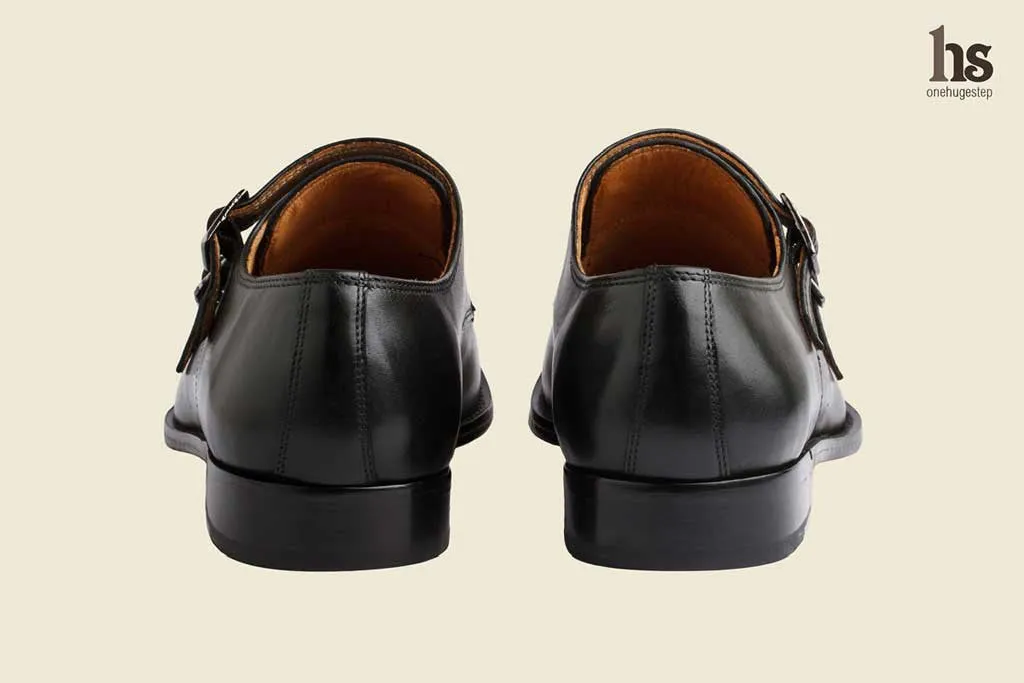 Double Strap Monk Shoe with Medallion - Black