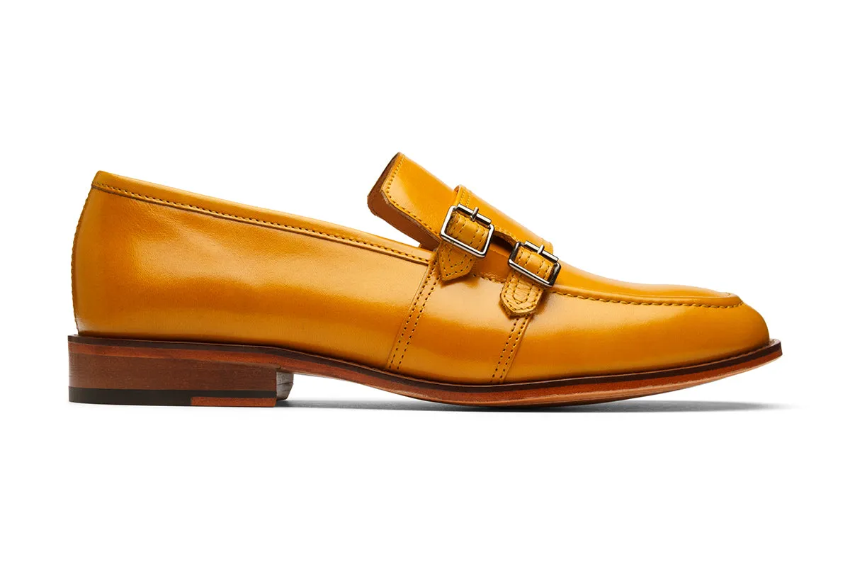 Double Strap Monk Shoes with Cord Stitch Detail - Yellow