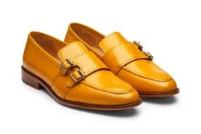 Double Strap Monk Shoes with Cord Stitch Detail - Yellow