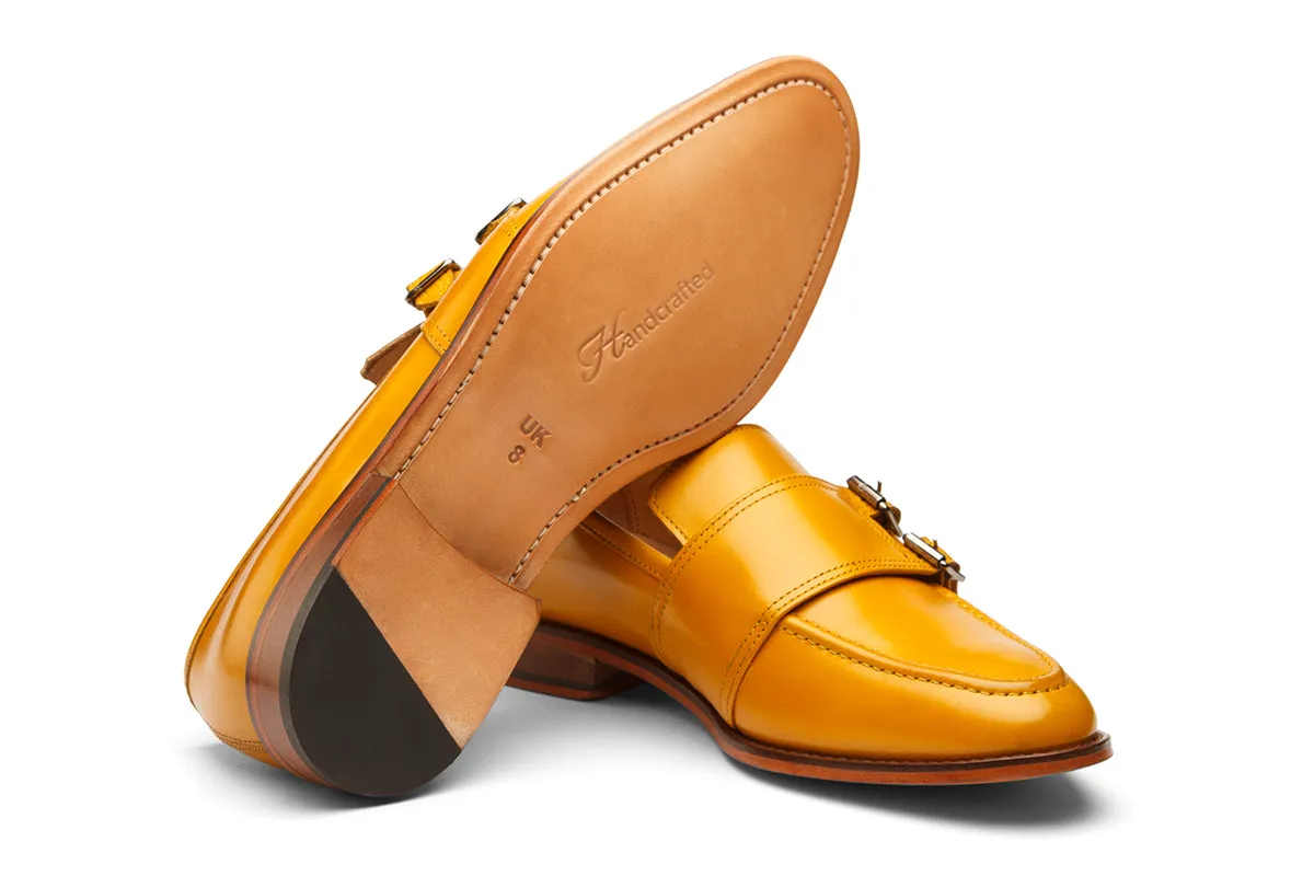 Double Strap Monk Shoes with Cord Stitch Detail - Yellow