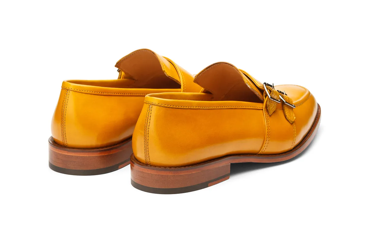 Double Strap Monk Shoes with Cord Stitch Detail - Yellow