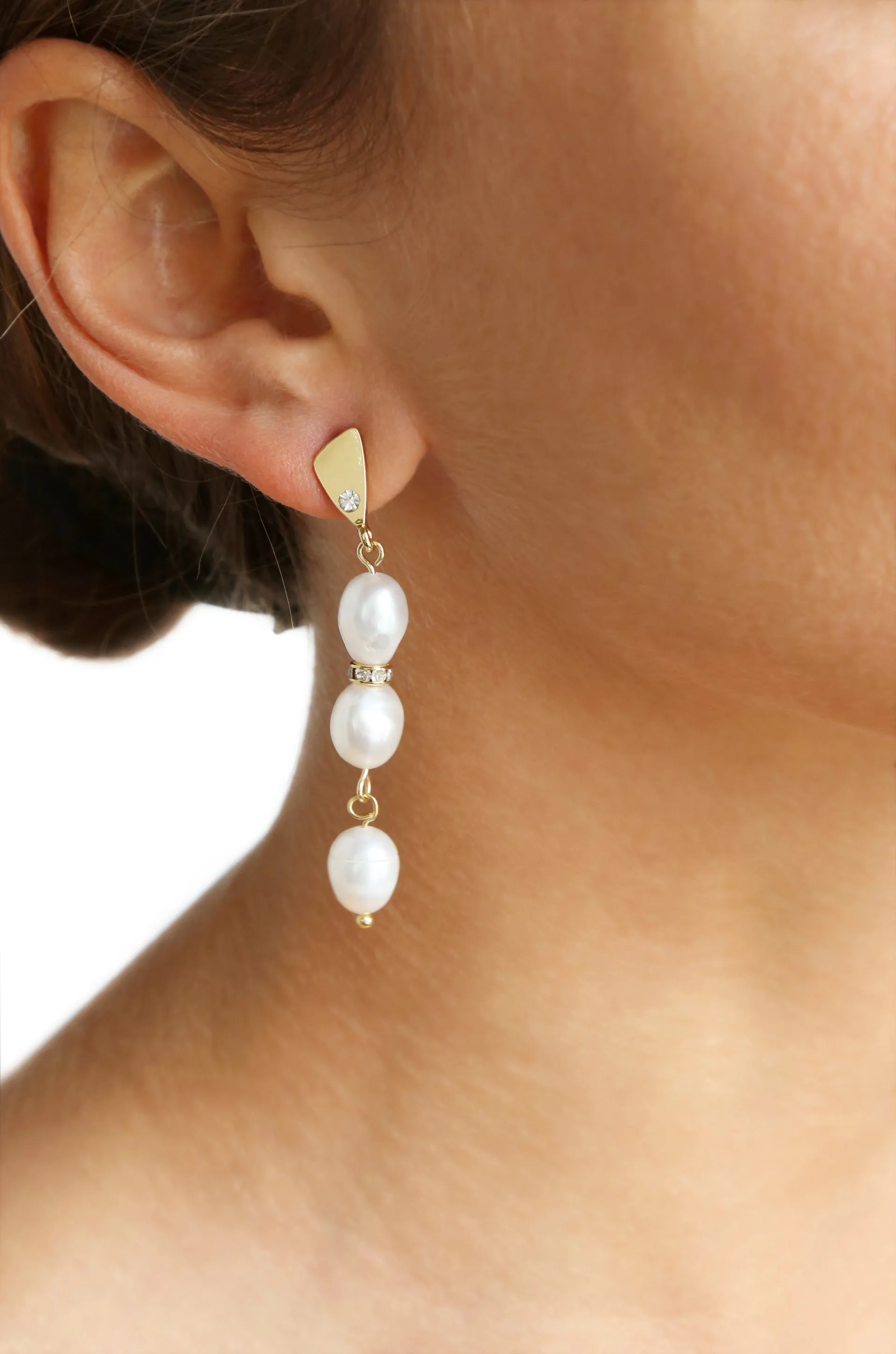 Drop Crystal & Pearl 18k Gold Plated Earrings