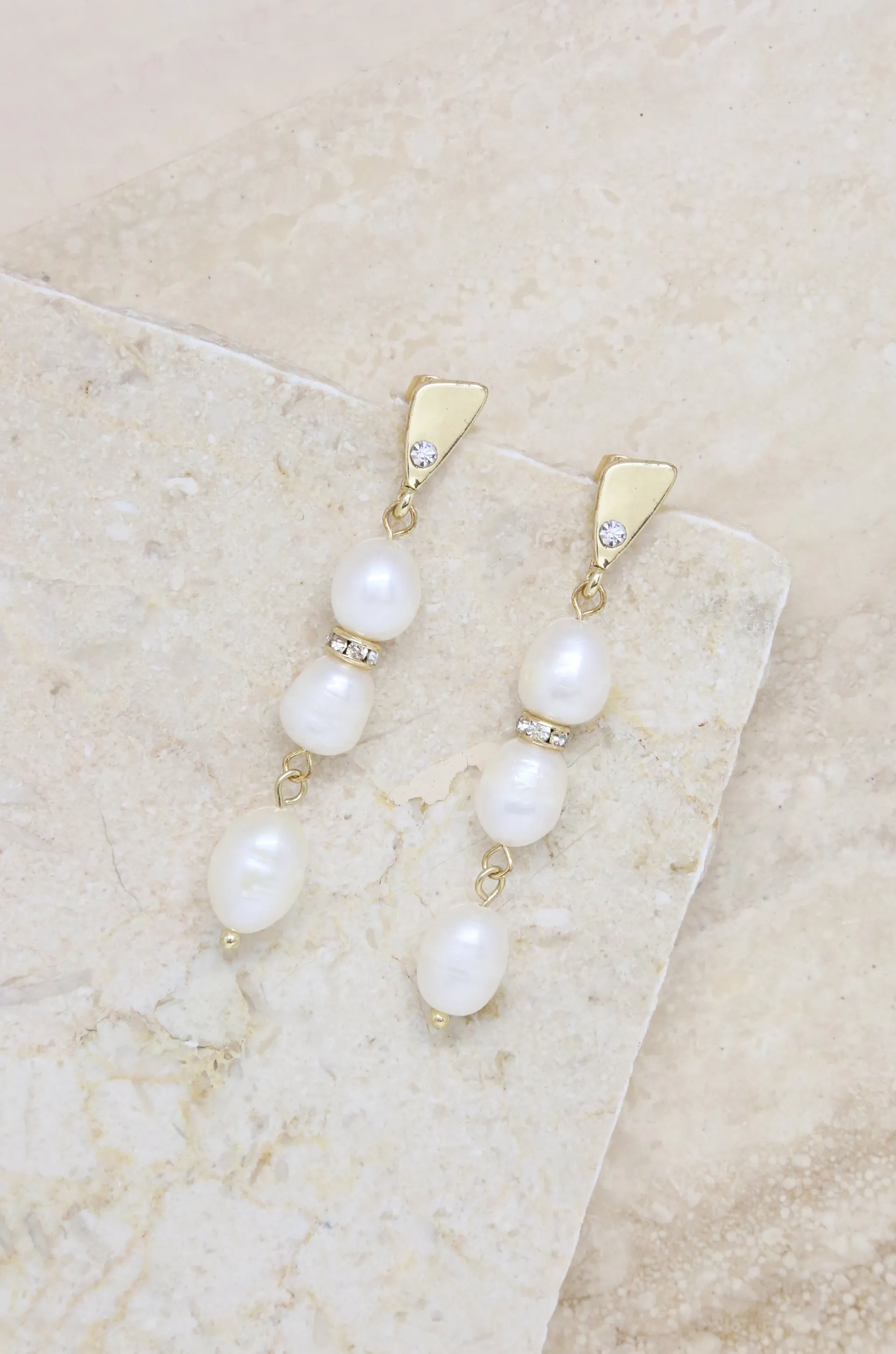 Drop Crystal & Pearl 18k Gold Plated Earrings