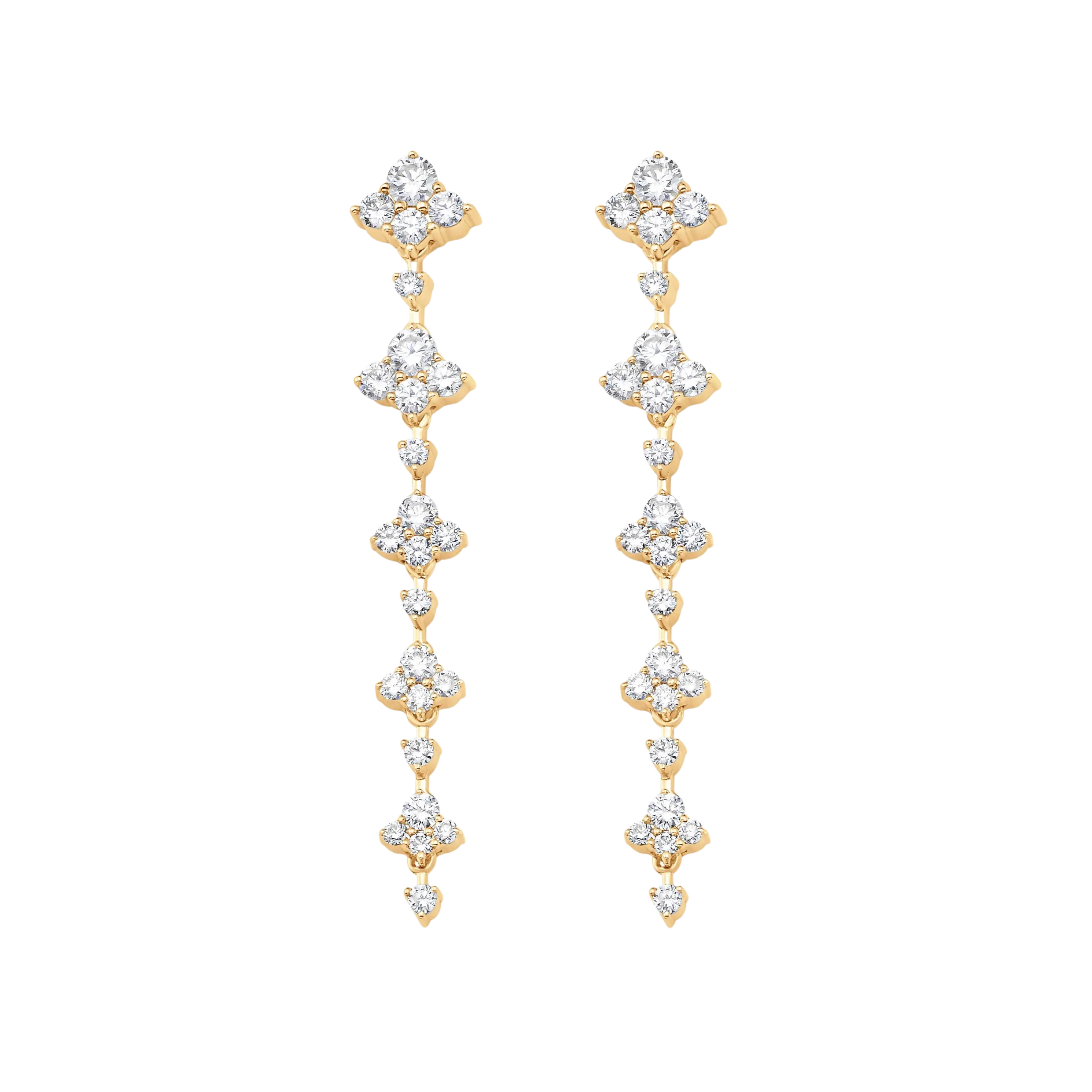 Dujour Gold Diamond Earrings - Full Five Diamond Dangle Earrings.