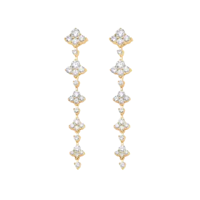 Dujour Gold Diamond Earrings - Full Five Diamond Dangle Earrings.