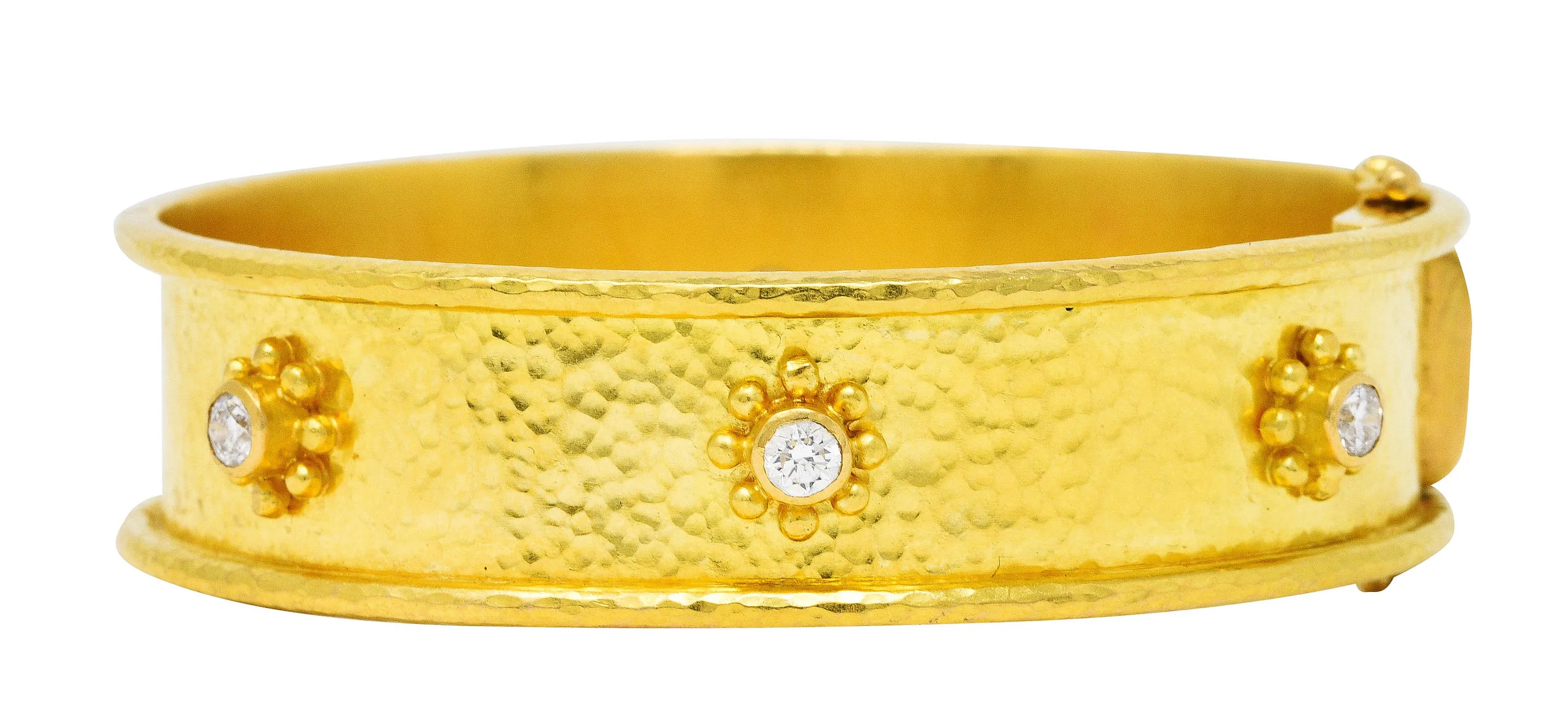 Elizabeth Locke Diamond Bangle Bracelet, 19 Karat Gold, Daisy Design