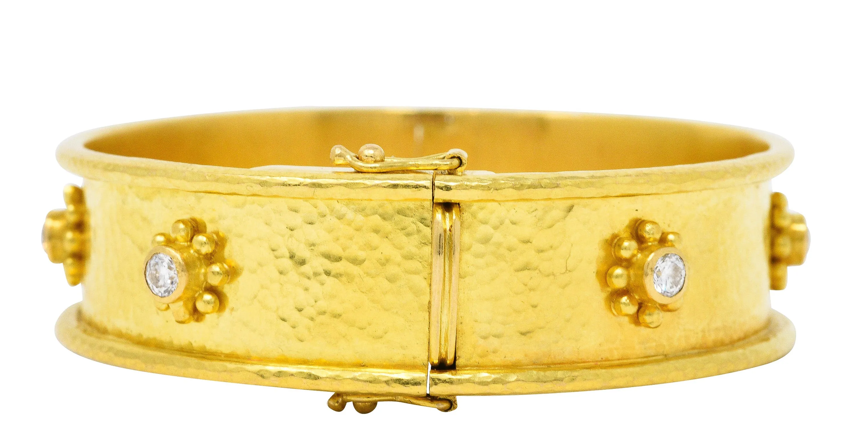 Elizabeth Locke Diamond Bangle Bracelet, 19 Karat Gold, Daisy Design